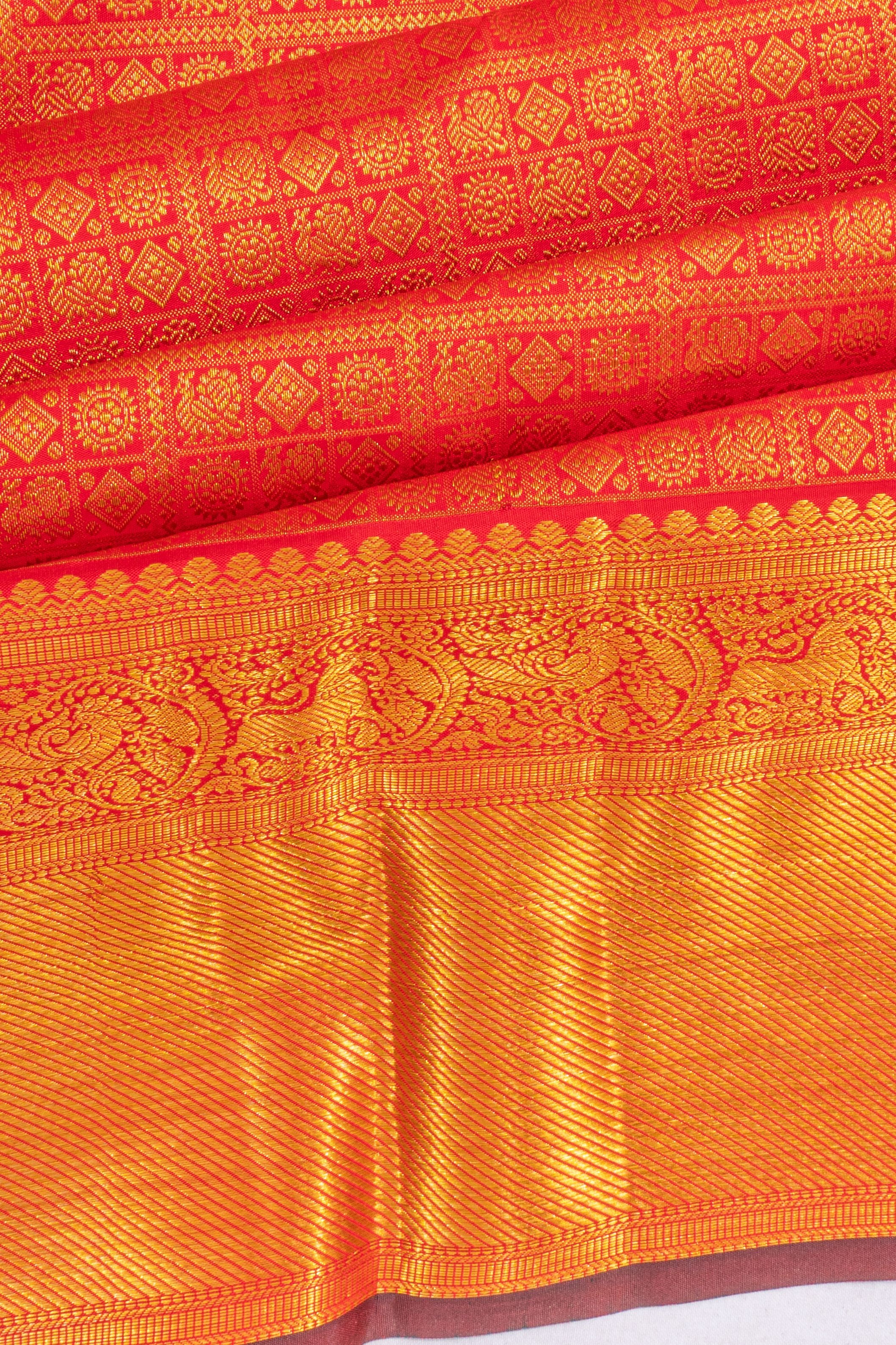 Taranga Kanchi Silk Checks And Butta Red Saree