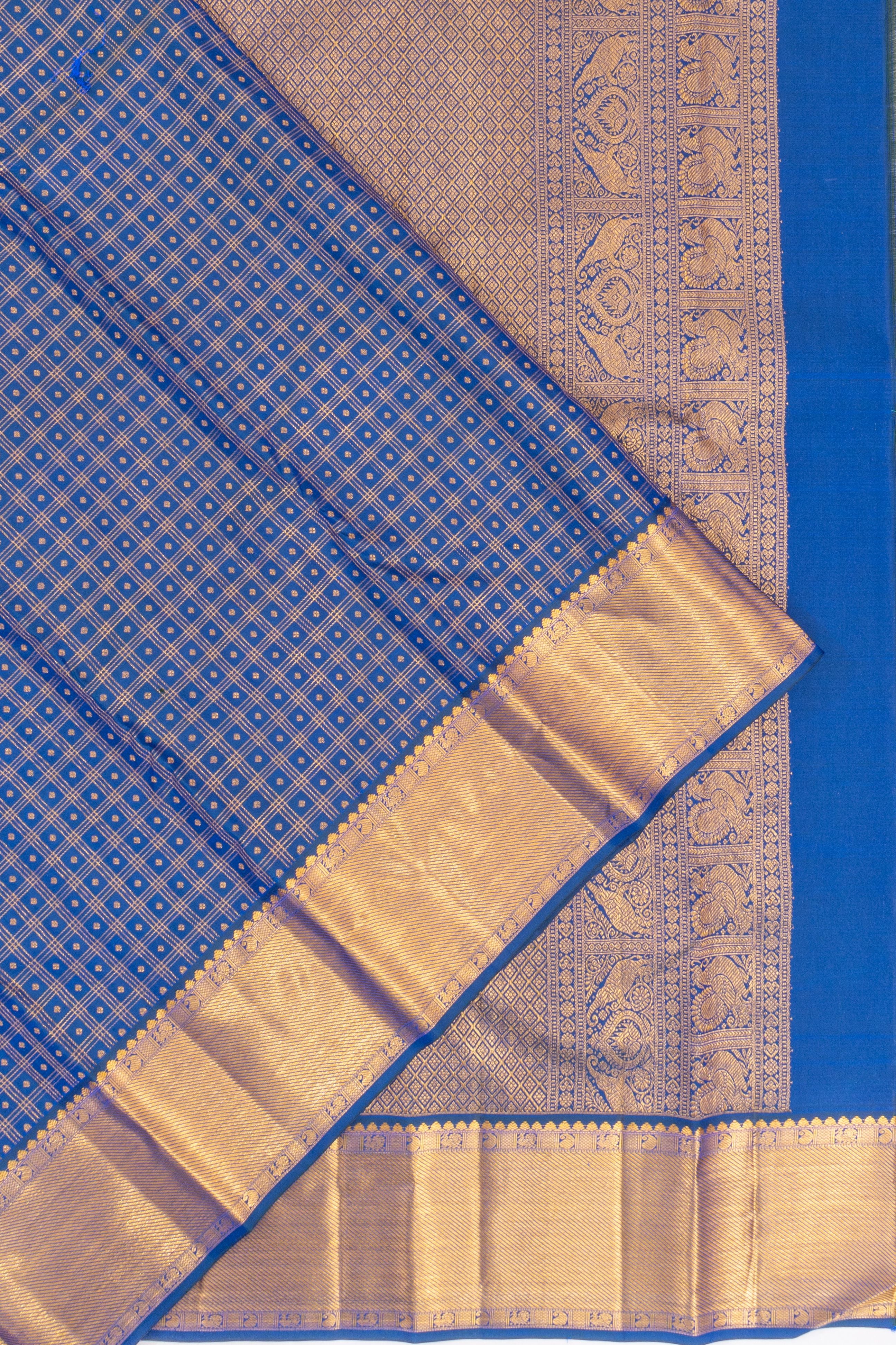 Taranga Kanchi Silk Checks And Butta Dark Blue Saree
