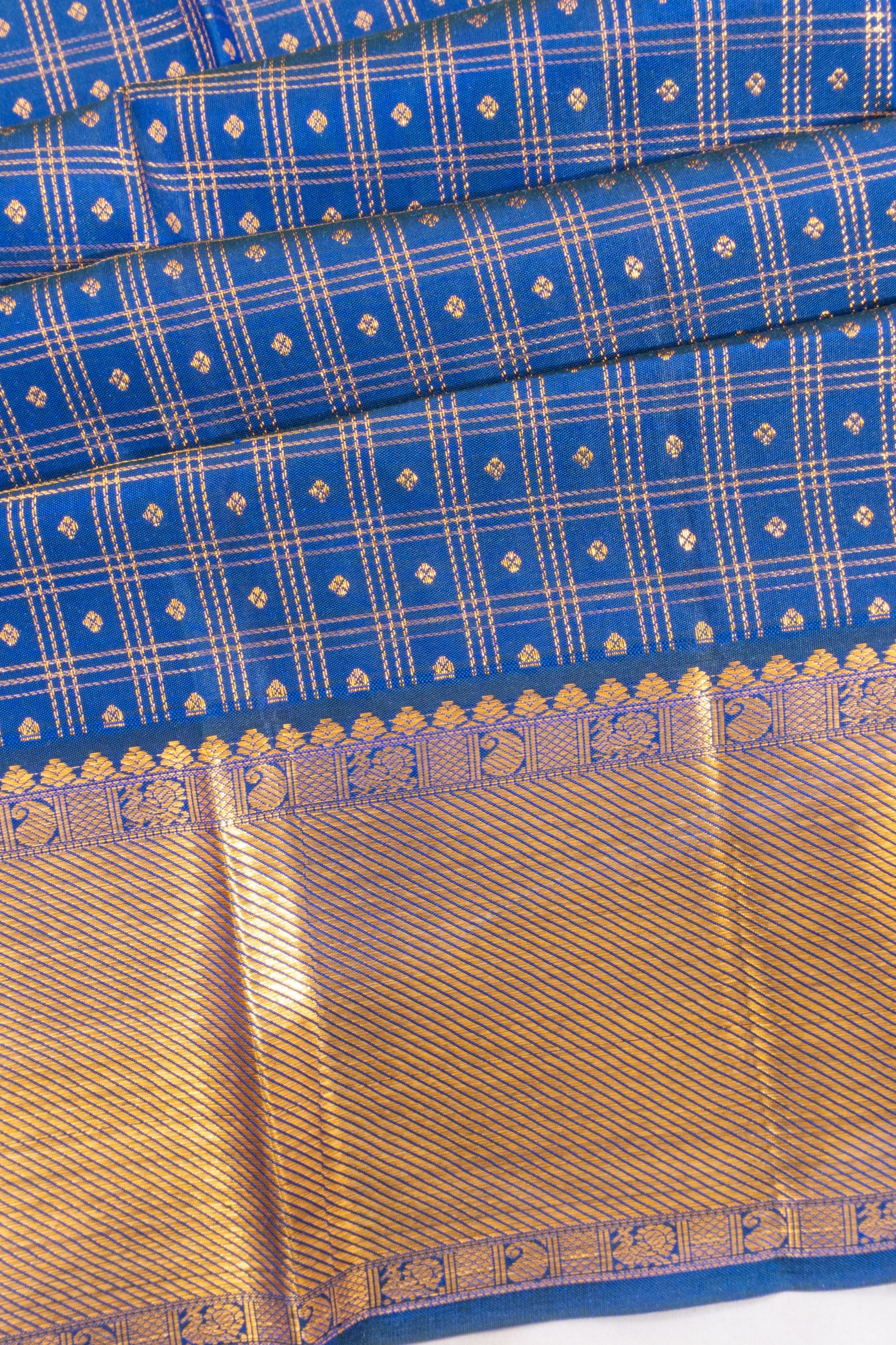 Taranga Kanchi Silk Checks And Butta Dark Blue Saree