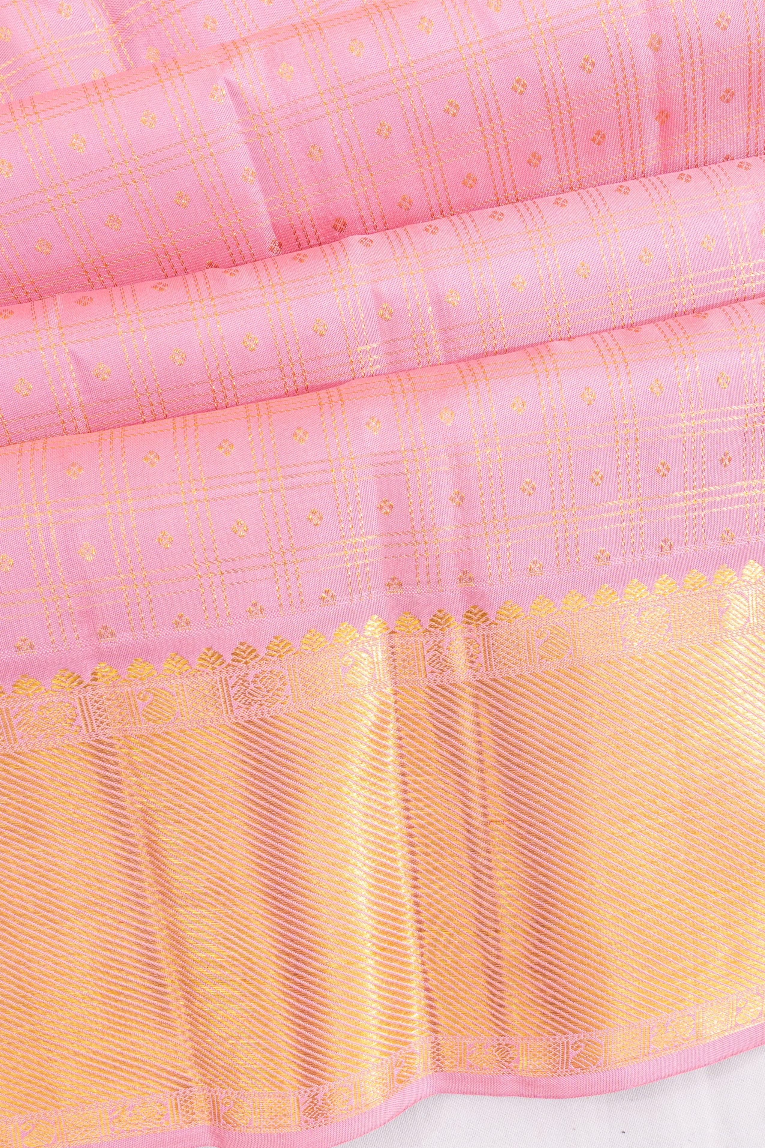 Taranga Kanchi Silk Checks And Butta Baby Pink Saree