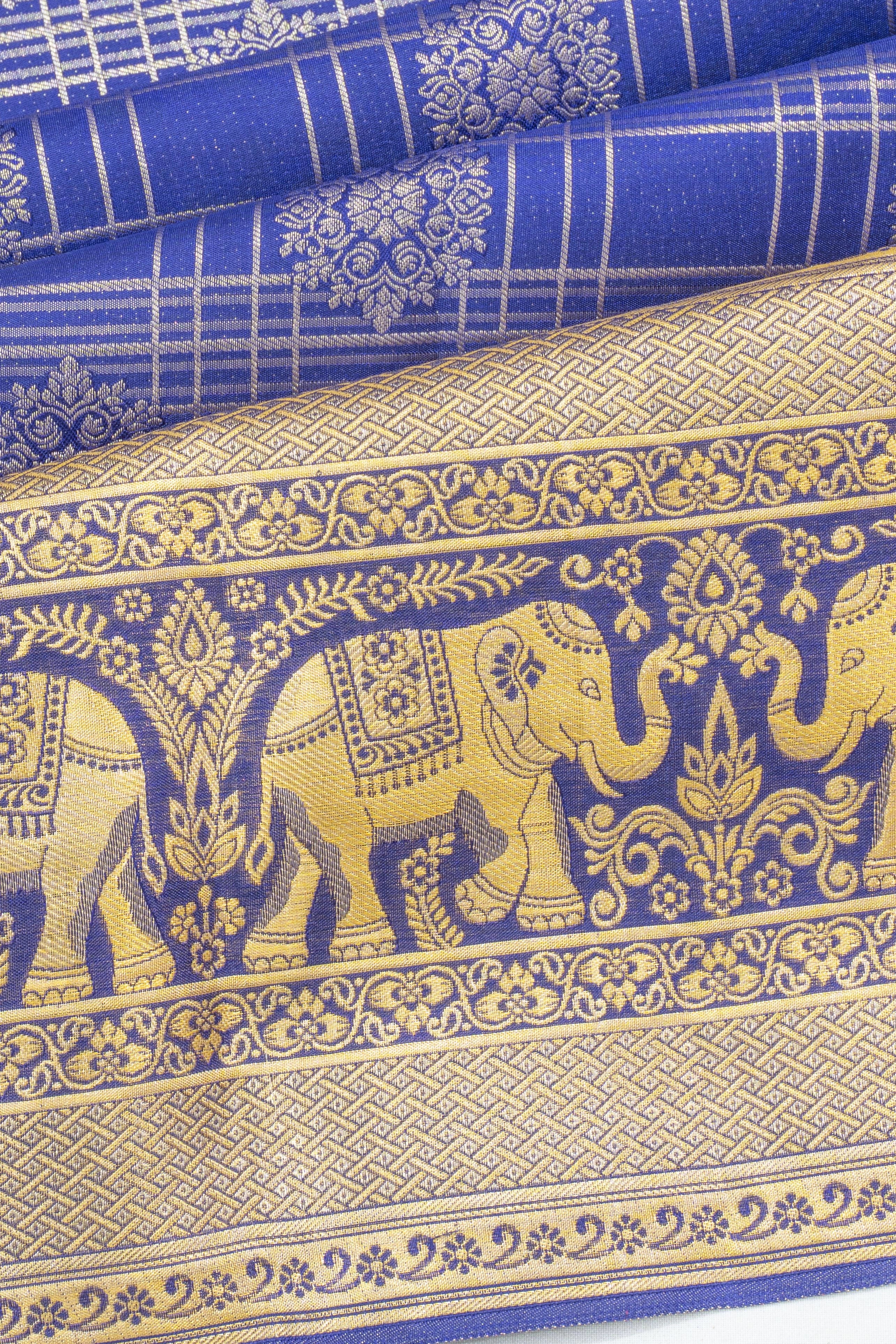 Taranga Kanchi Silk Checks And Butta Blue Saree