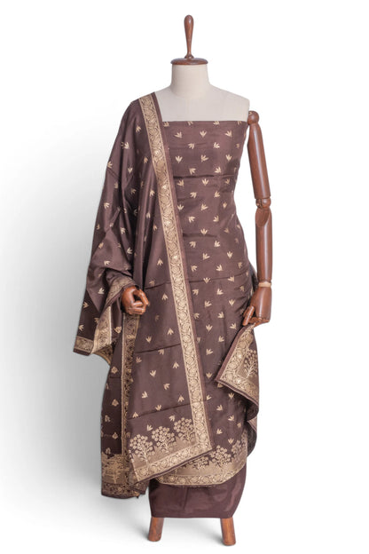 Vaanya Banaras Silk Butta Brown Salwar Suit Set
