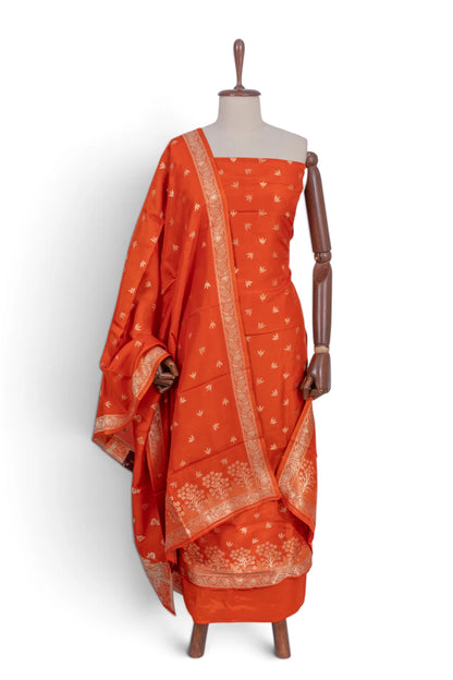 Vaanya Banaras Silk Butta Orange Salwar Suit Set