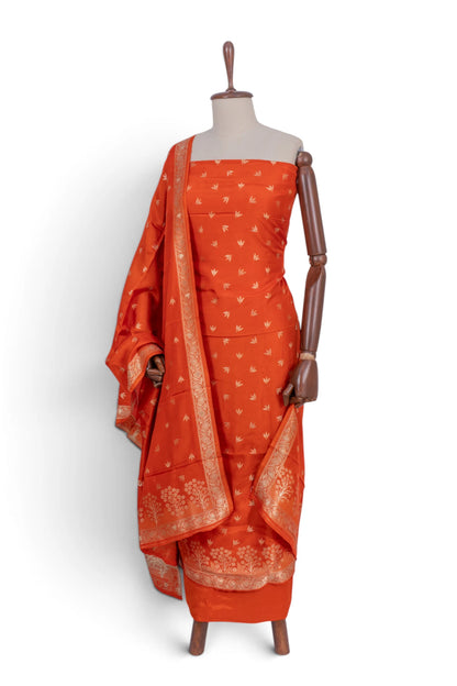 Vaanya Banaras Silk Butta Orange Salwar Suit Set