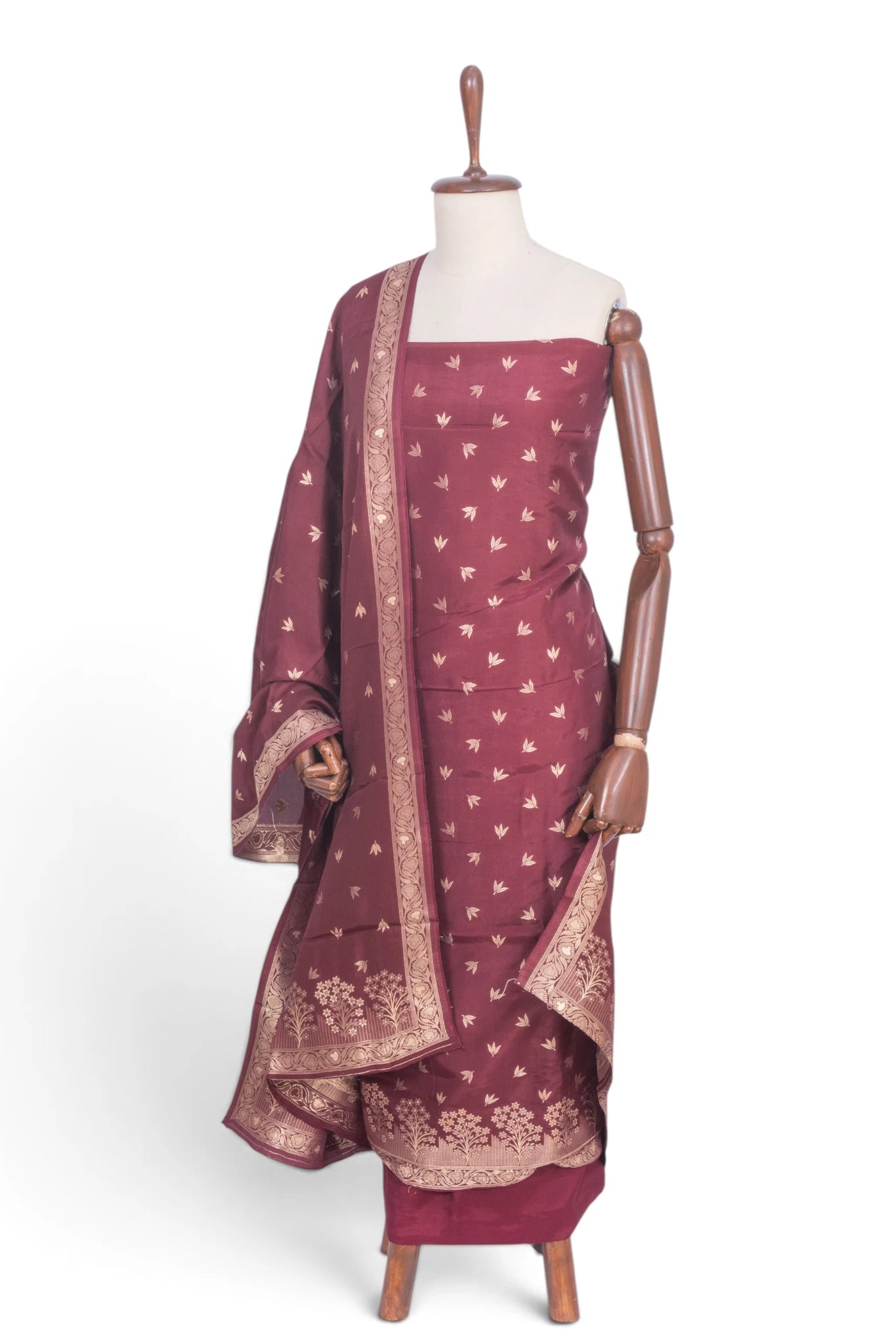 Vaanya Banaras Silk Butta Maroon Salwar Suit Set