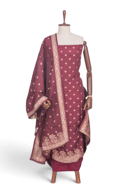 Vaanya Banaras Silk Butta Maroon Salwar Suit Set