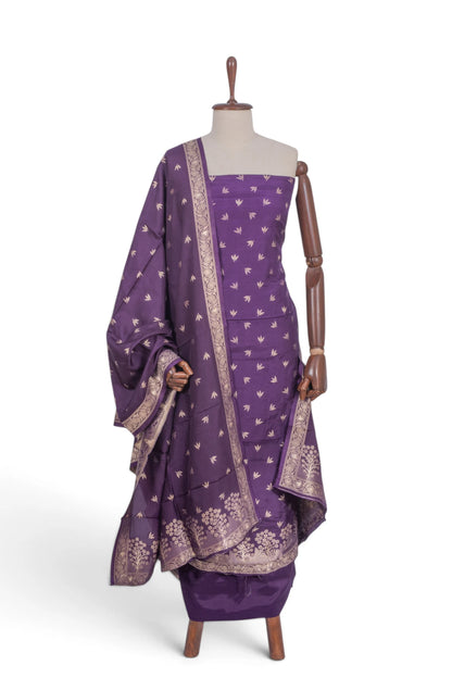 Vaanya Banaras Silk Butta Violet Salwar Suit Set