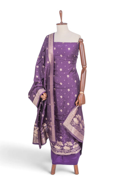 Vaanya Banaras Silk Jaquard And Butta Violet Salwar Suit Set
