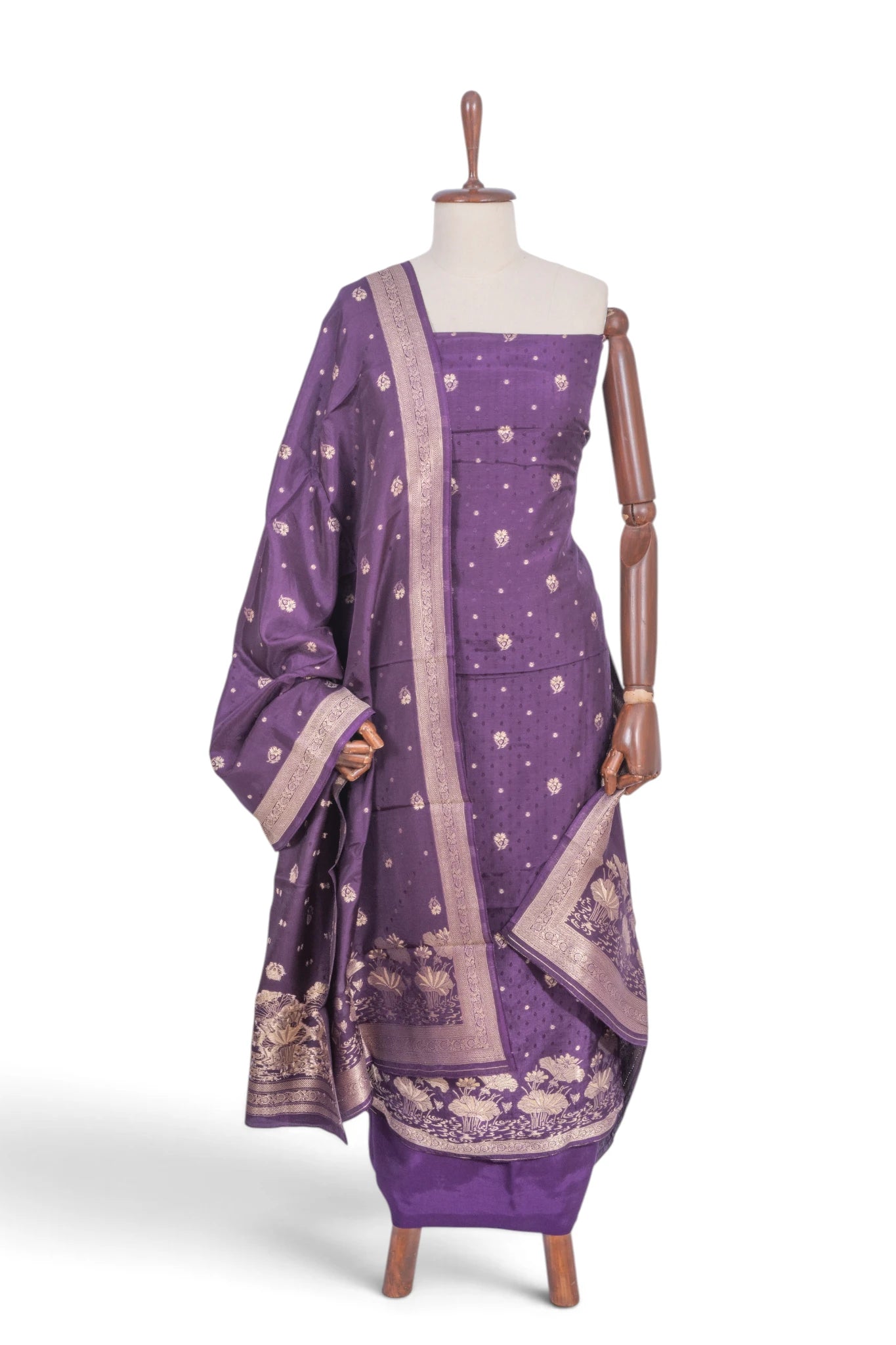 Vaanya Banaras Silk Jaquard And Butta Violet Salwar Suit Set
