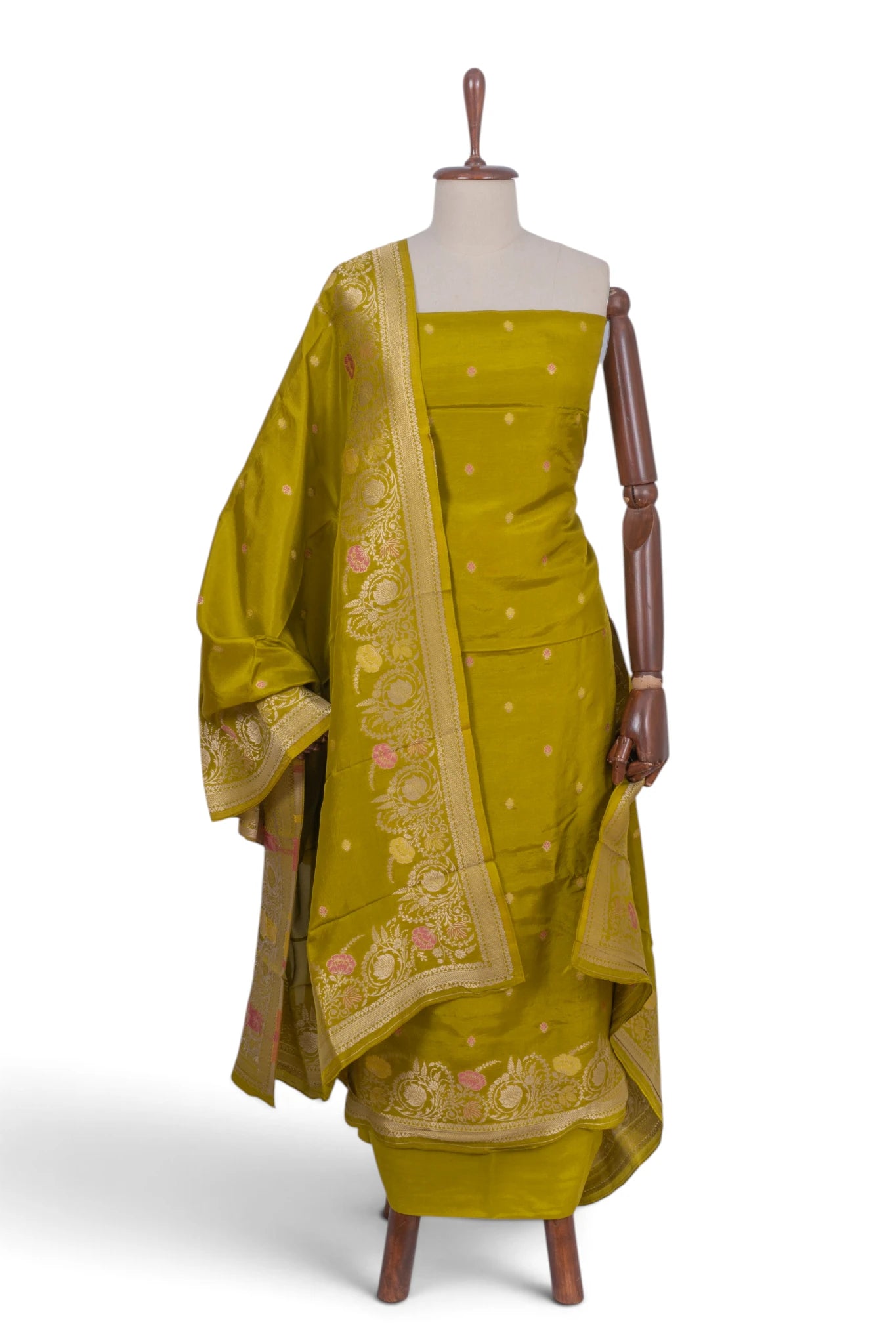 Vaanya Banaras Silk Butta Mehandi Green Salwar Suit Set