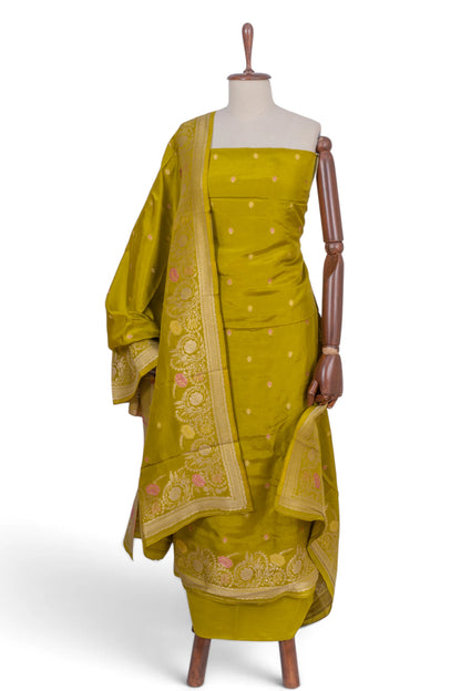 Vaanya Banaras Silk Butta Mehandi Green Salwar Suit Set