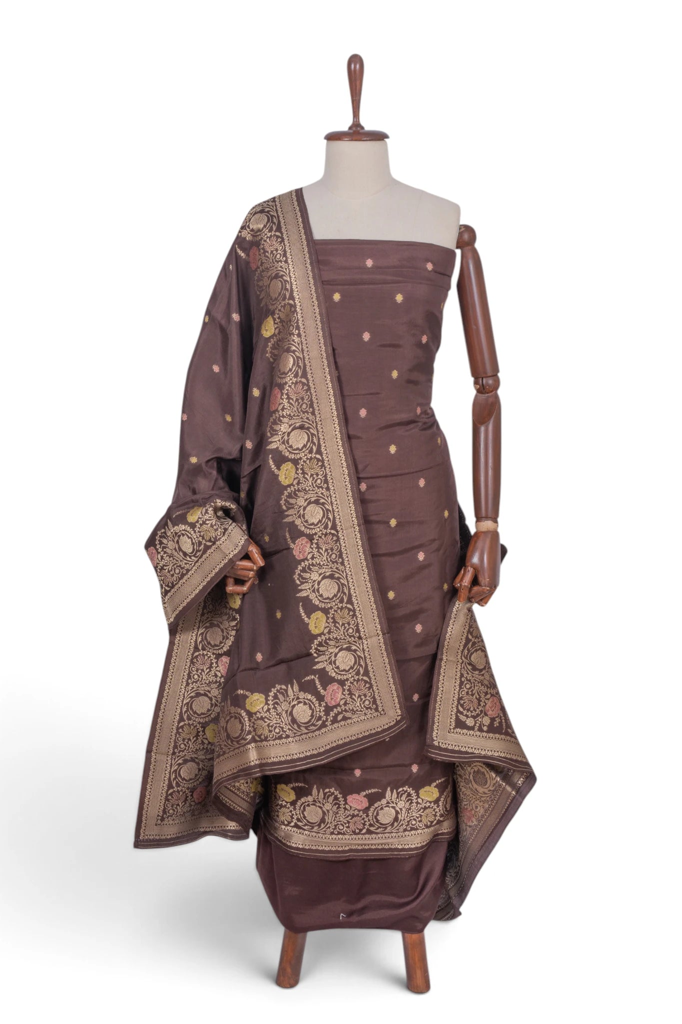 Vaanya Banaras Silk Butta Brown Salwar Suit Set