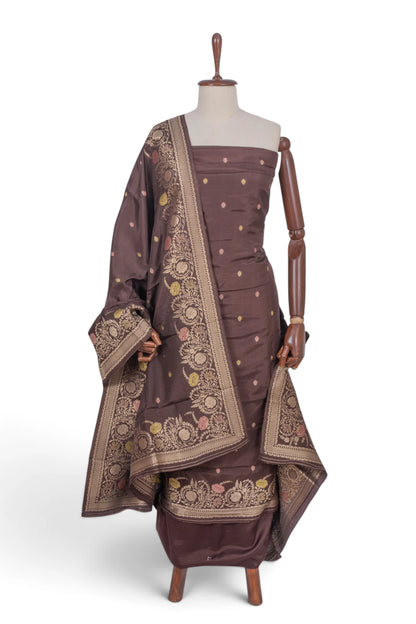 Vaanya Banaras Silk Butta Brown Salwar Suit Set