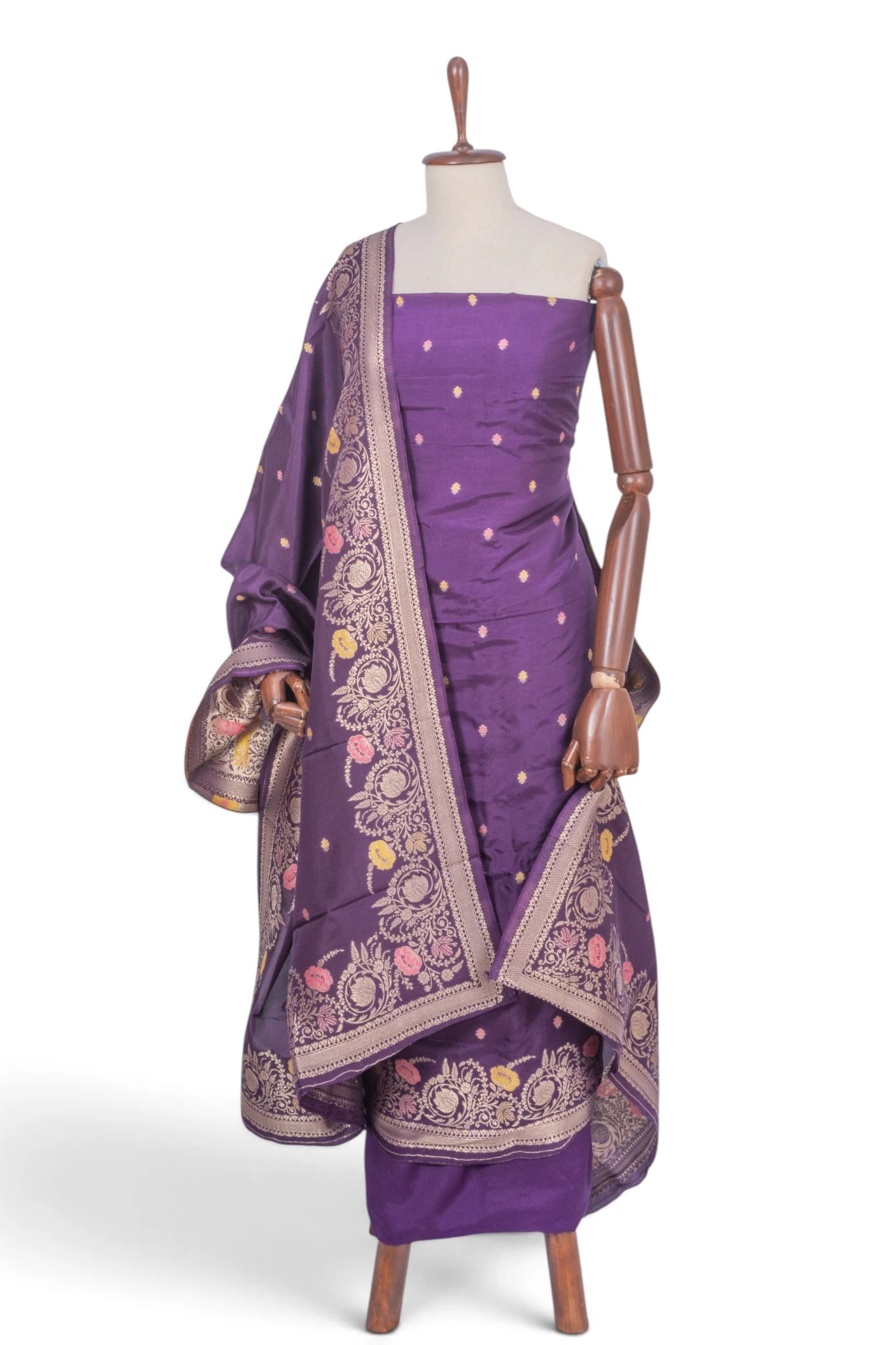 Vaanya Banaras Silk Butta Violet Salwar Suit Set