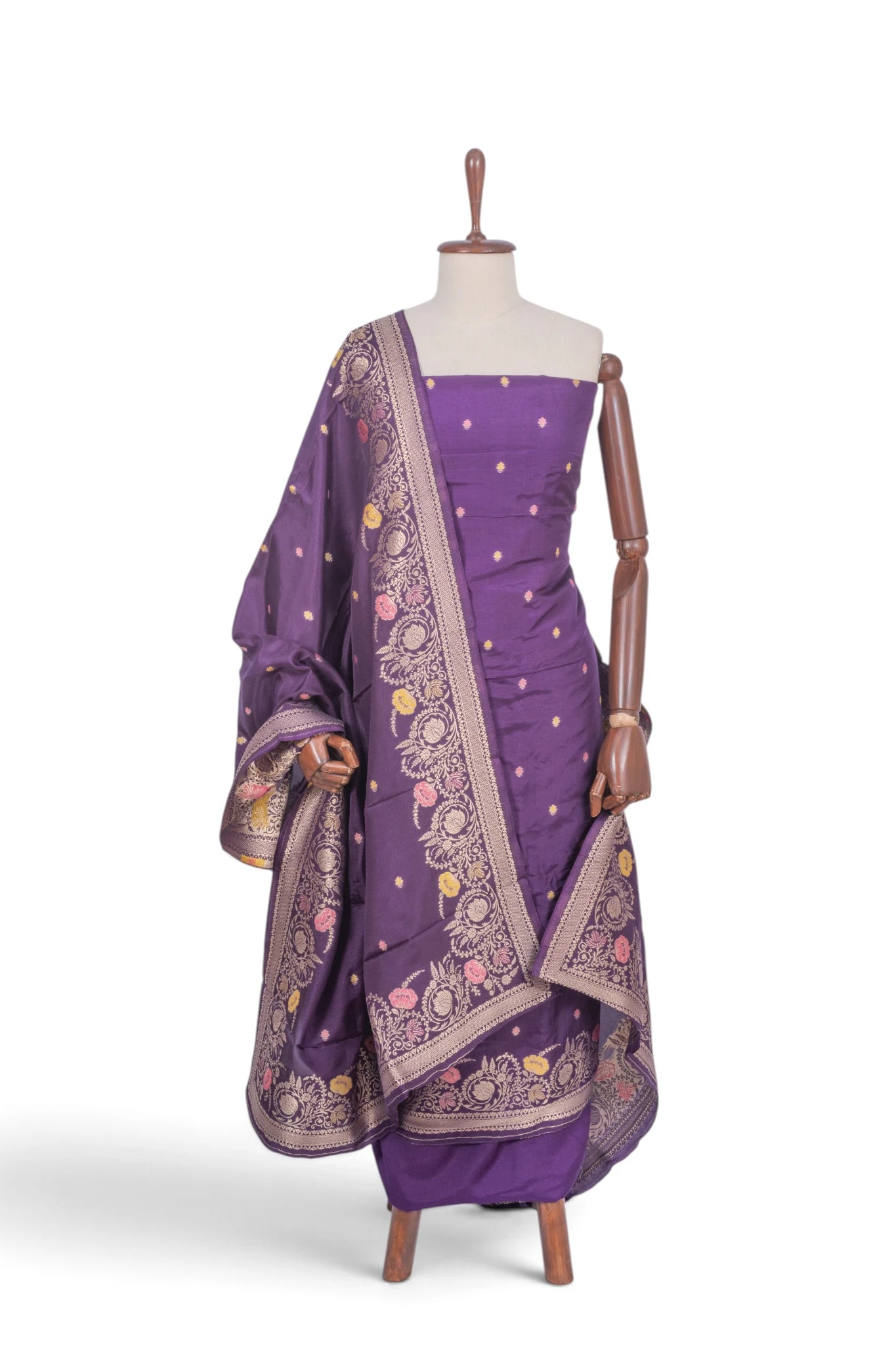 Vaanya Banaras Silk Butta Violet Salwar Suit Set