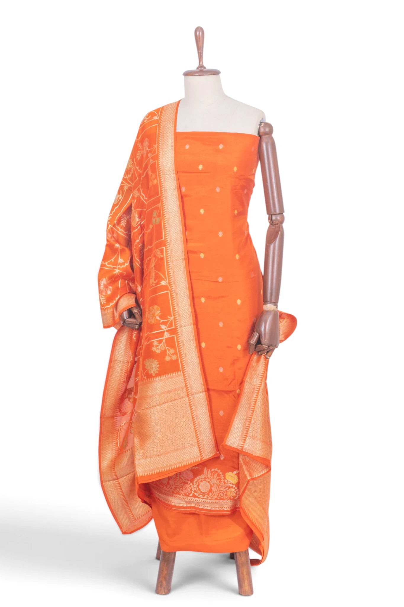 Vaanya Banaras Silk Butta Orange Salwar Suit Set