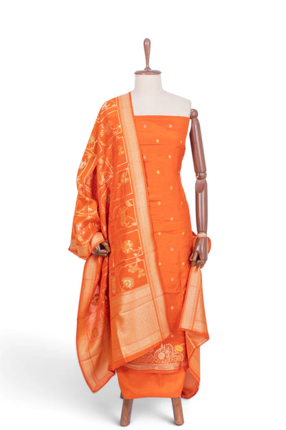 Vaanya Banaras Silk Butta Orange Salwar Suit Set