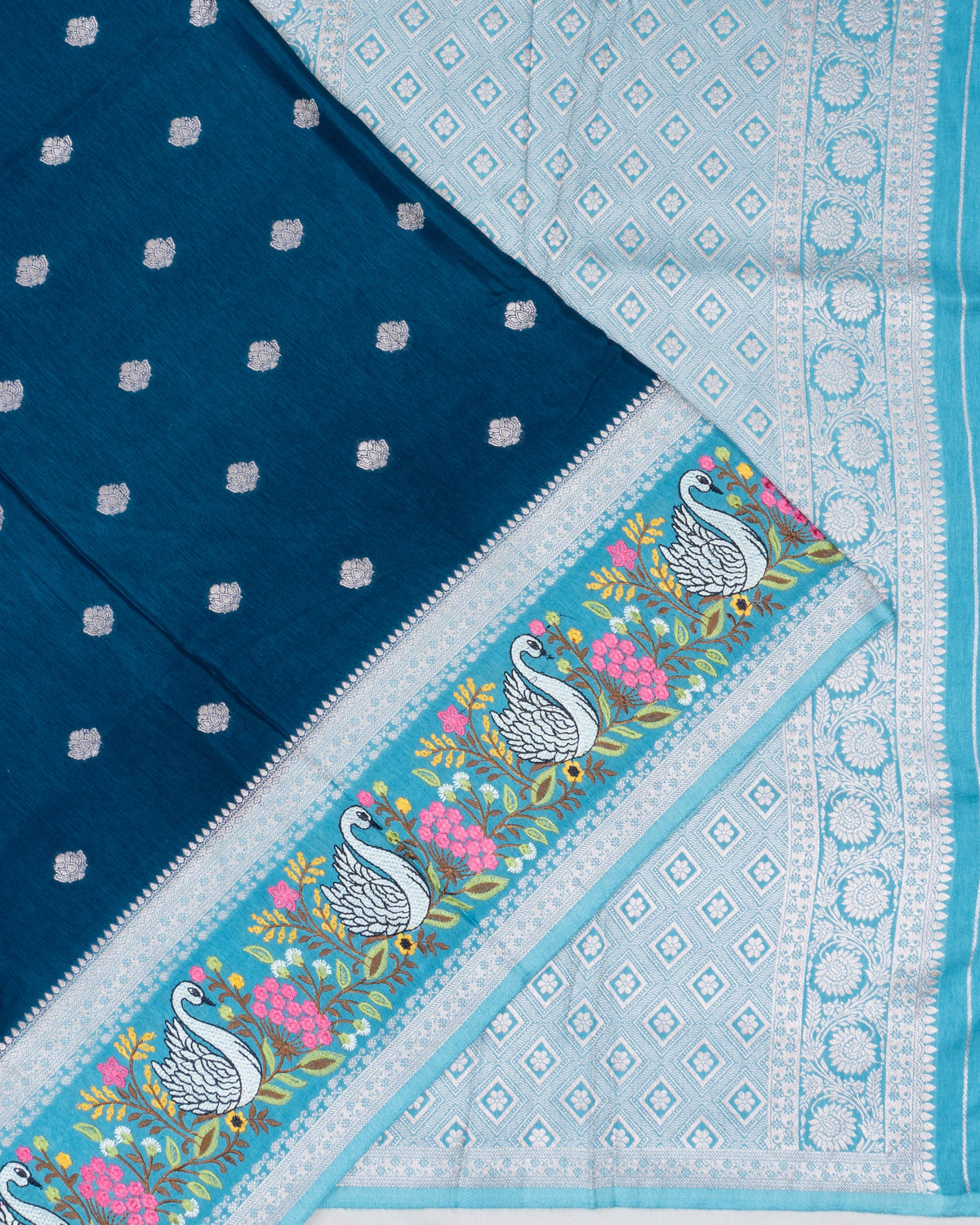 Vaanya Banaras Silk Butta Blue Saree With Embroidery Border