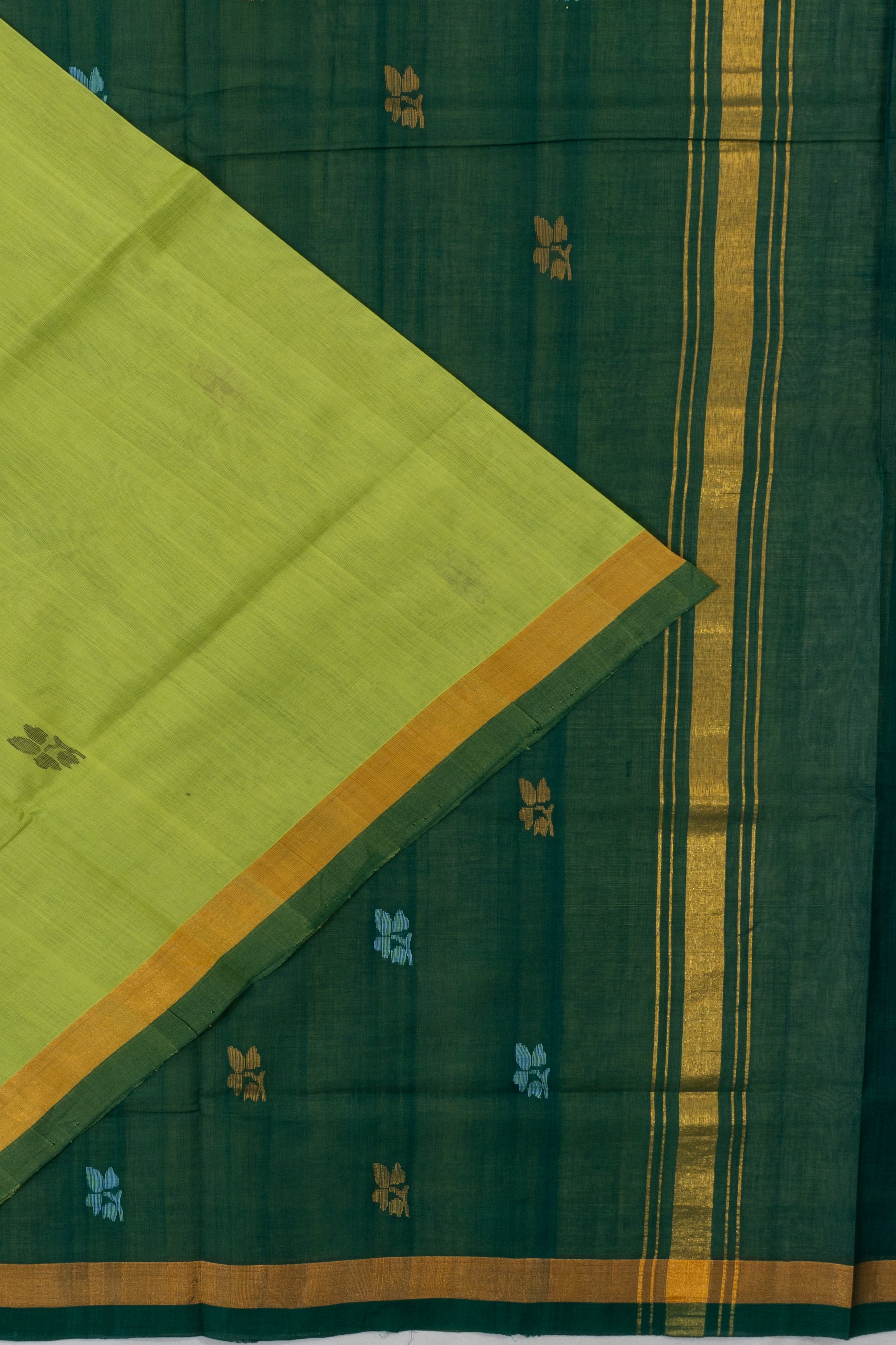Uppada Cotton Butta Parrot Green Saree