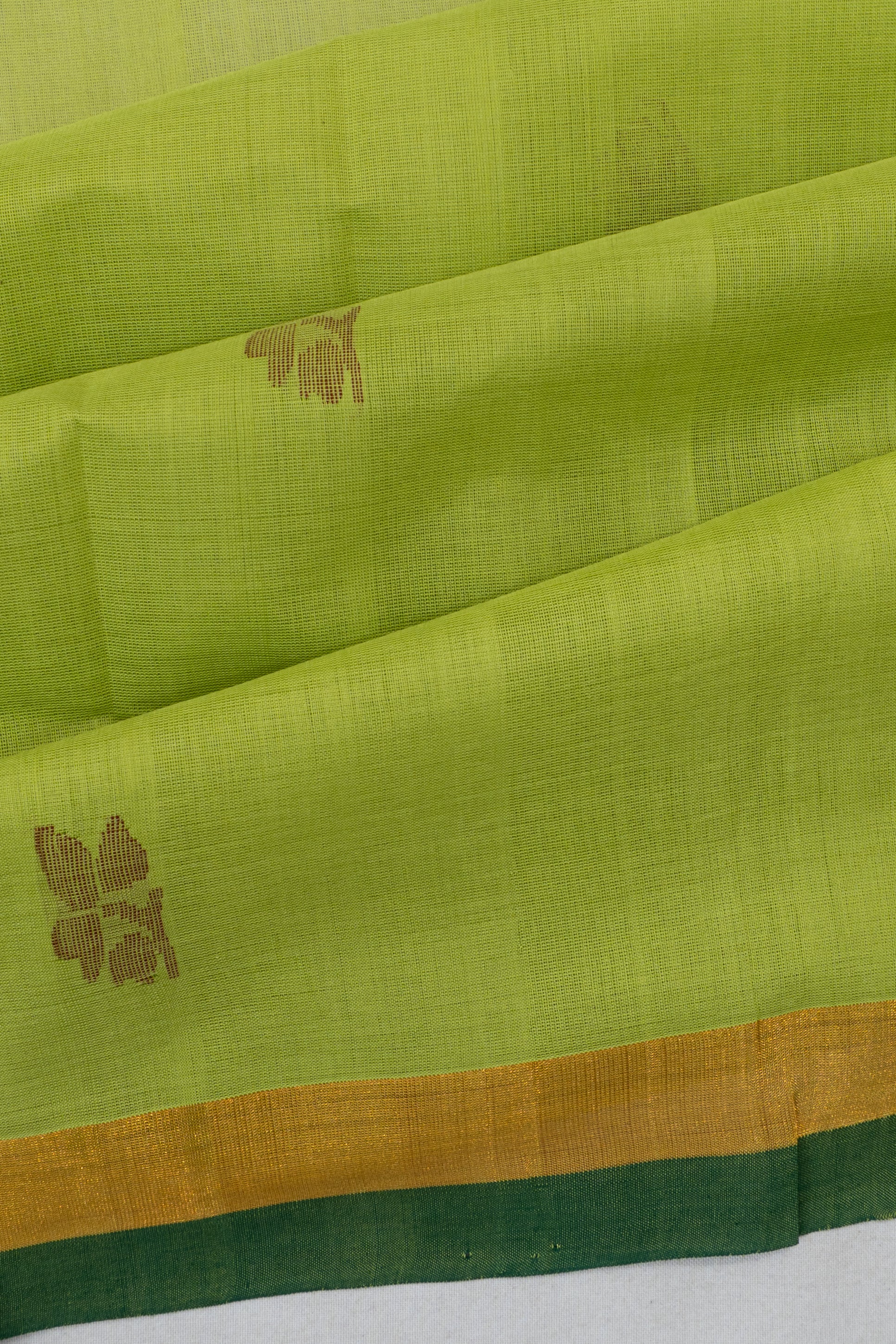 Uppada Cotton Butta Parrot Green Saree