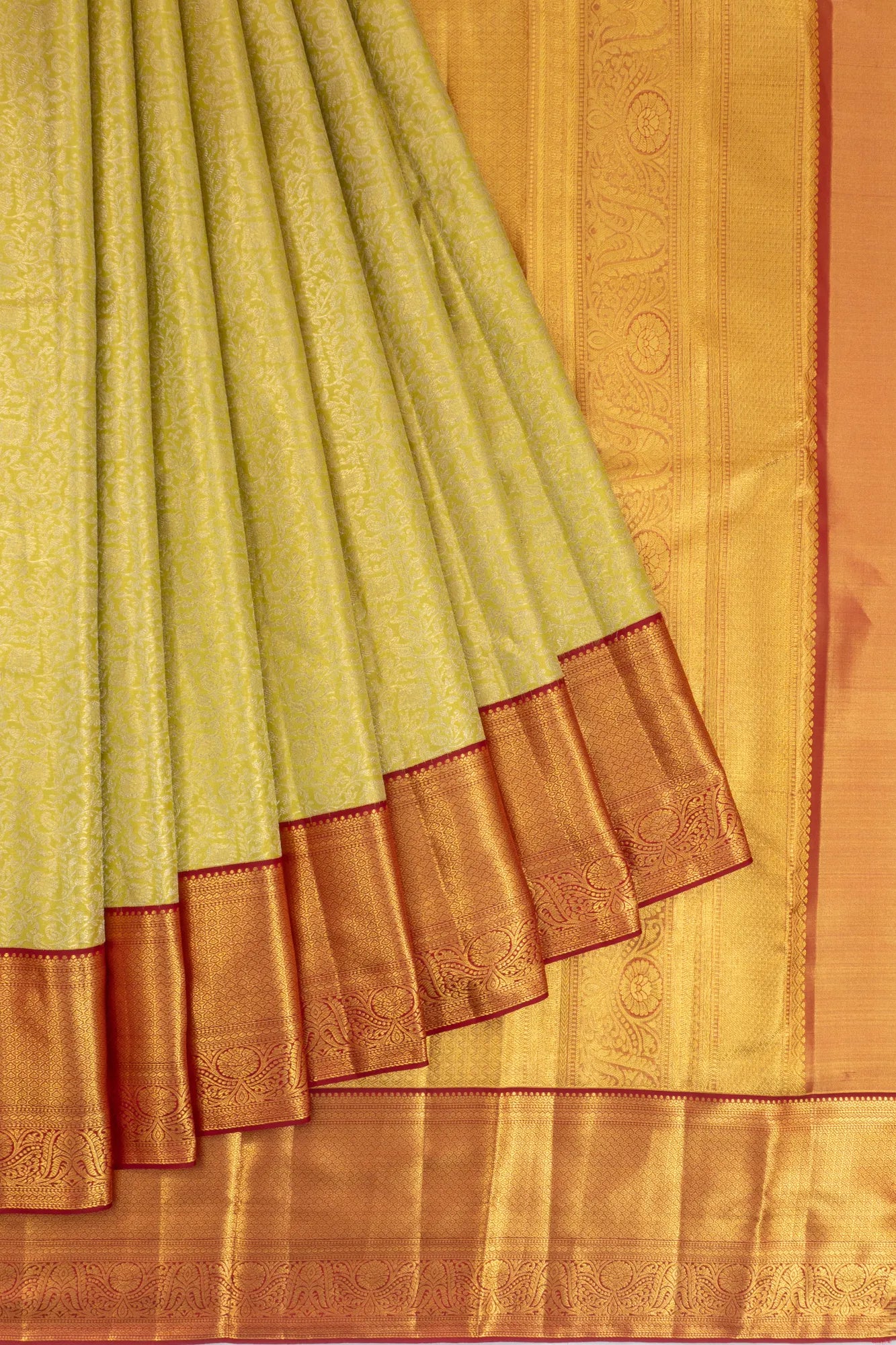 Taranga Kanchi Silk Tissue Brocade Green Saree