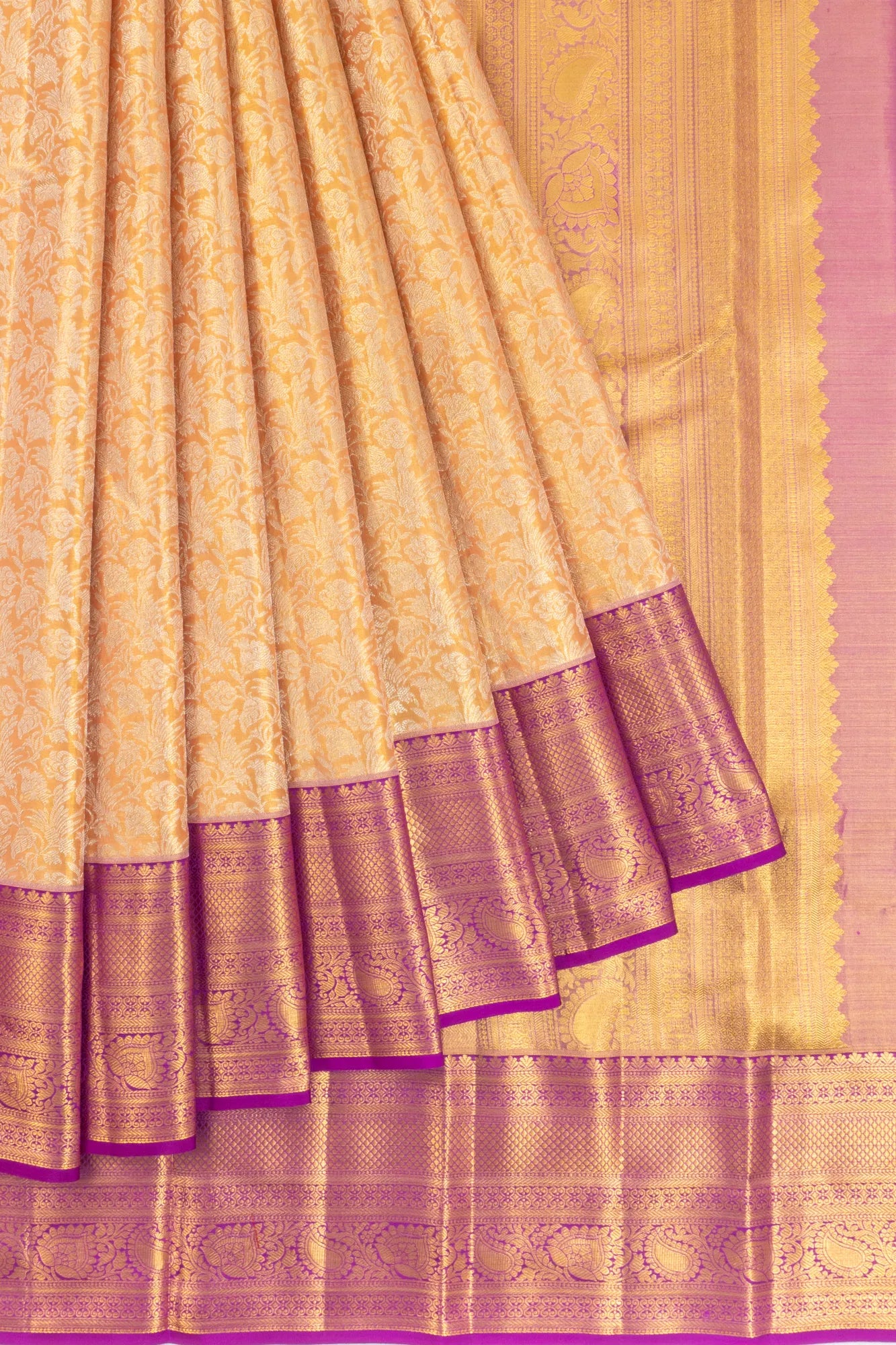 Taranga Kanchi Silk Tissue Brocade Yellow Saree