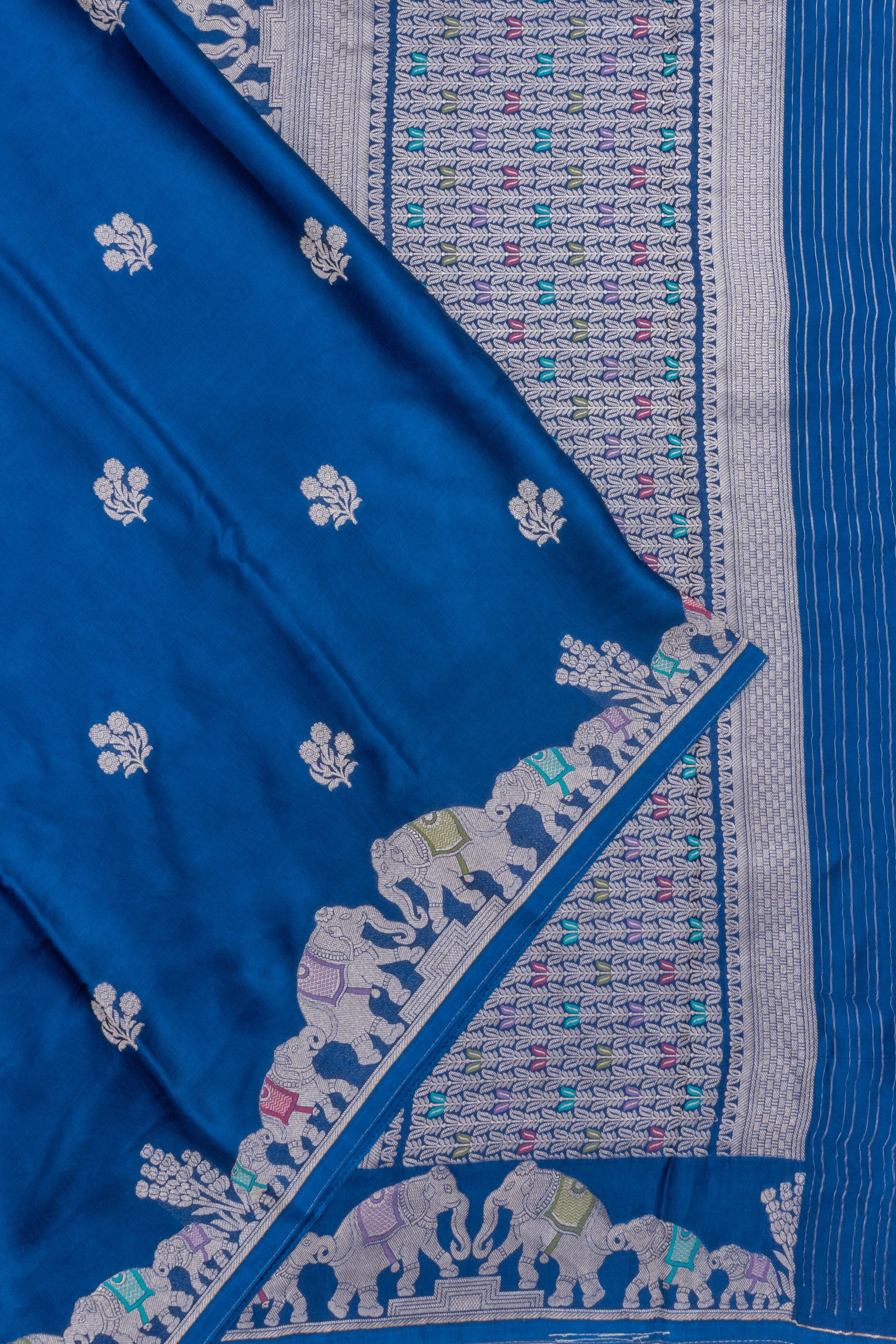 Viscose Satin Butta Blue Saree