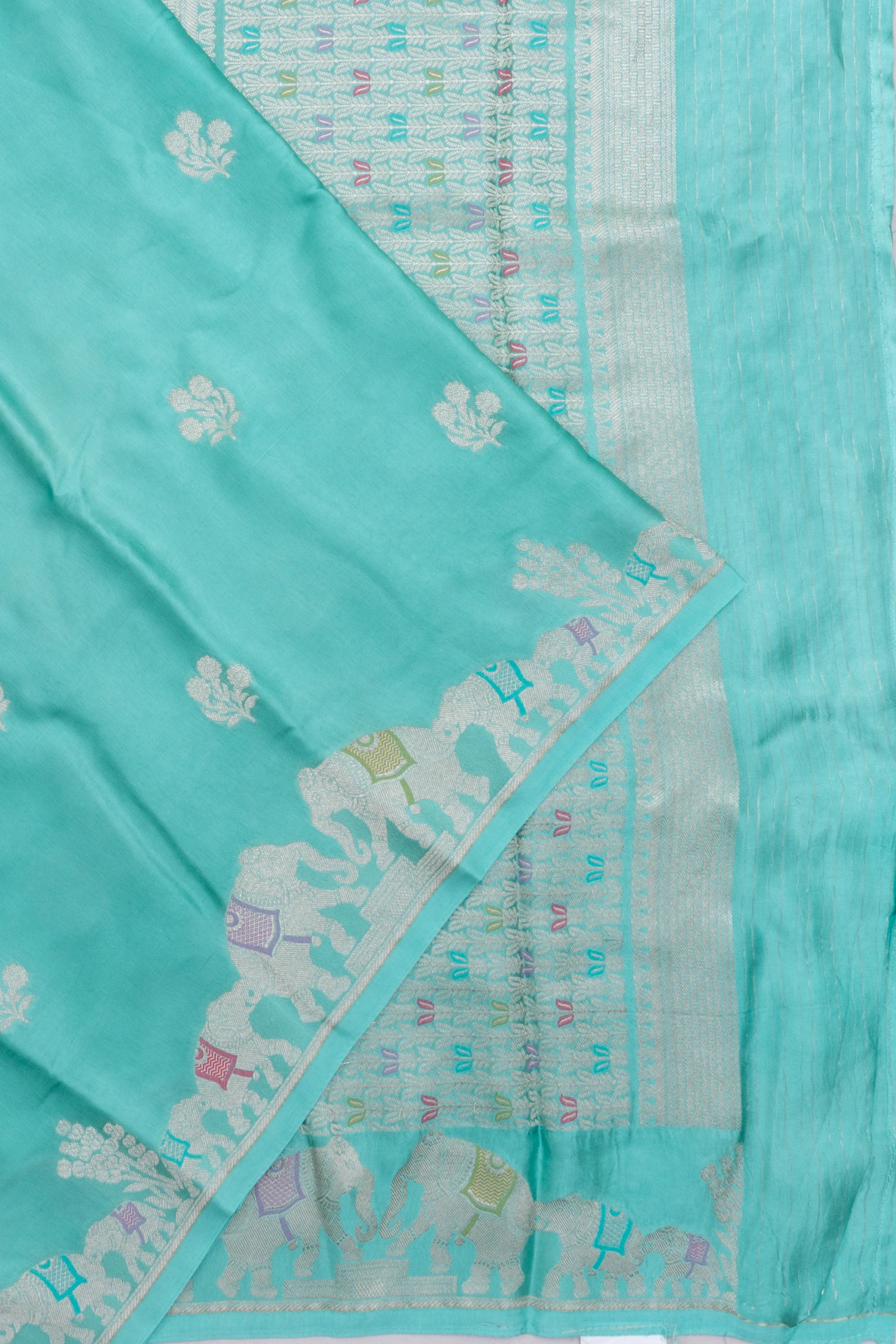Viscose Satin Butta Sky Blue Saree