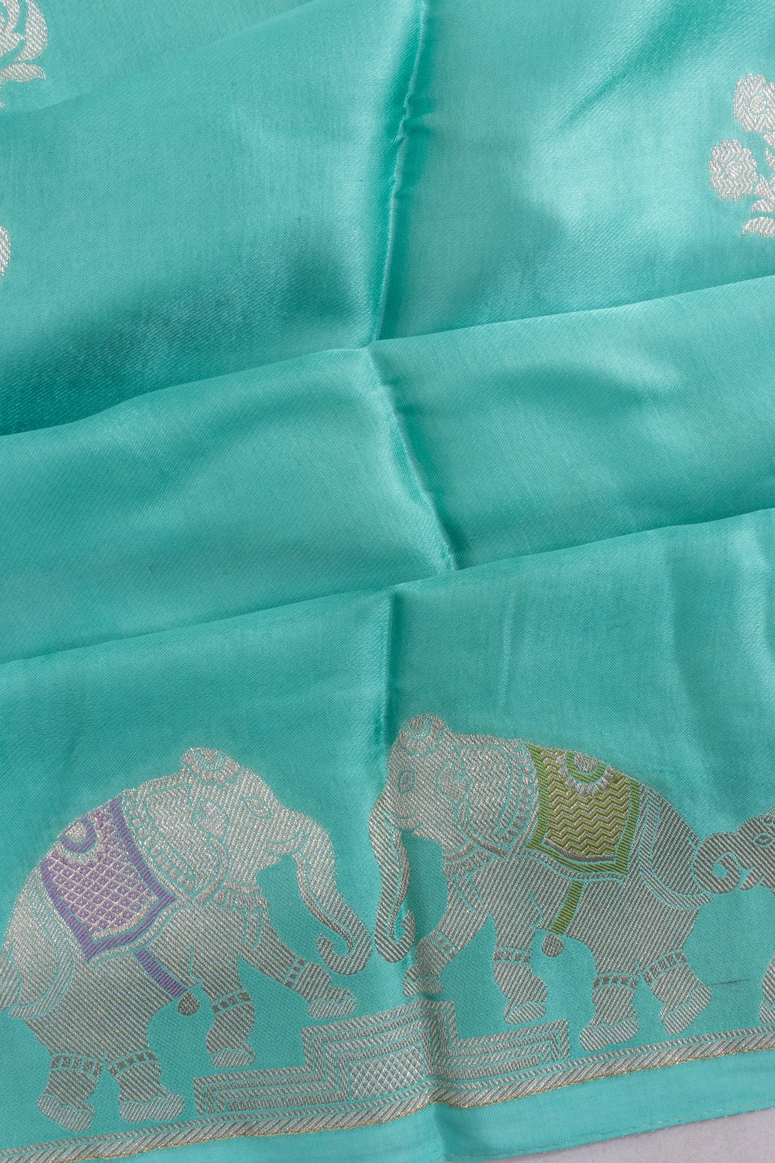 Viscose Satin Butta Sky Blue Saree