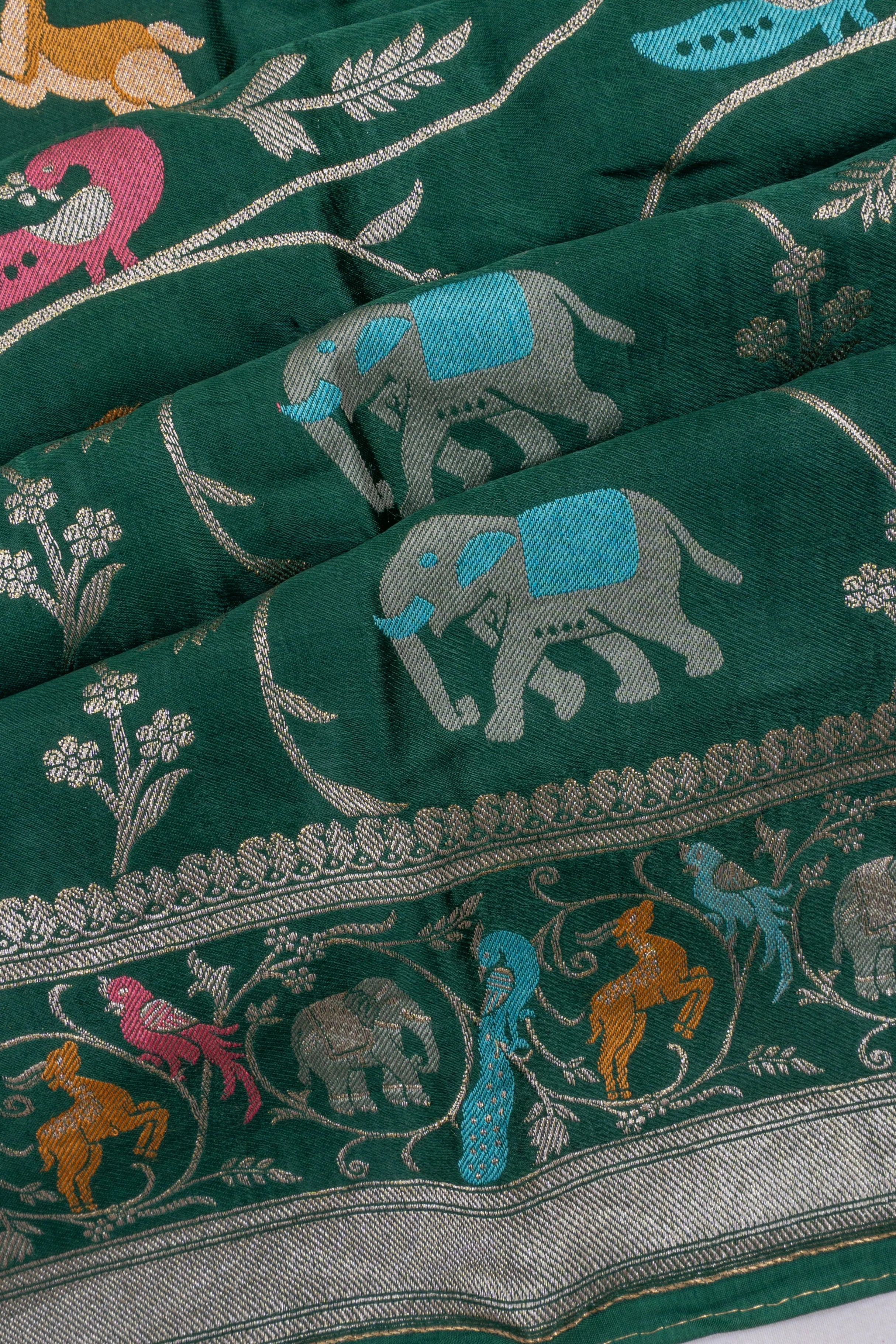 Viscose Satin Jaal Green Saree