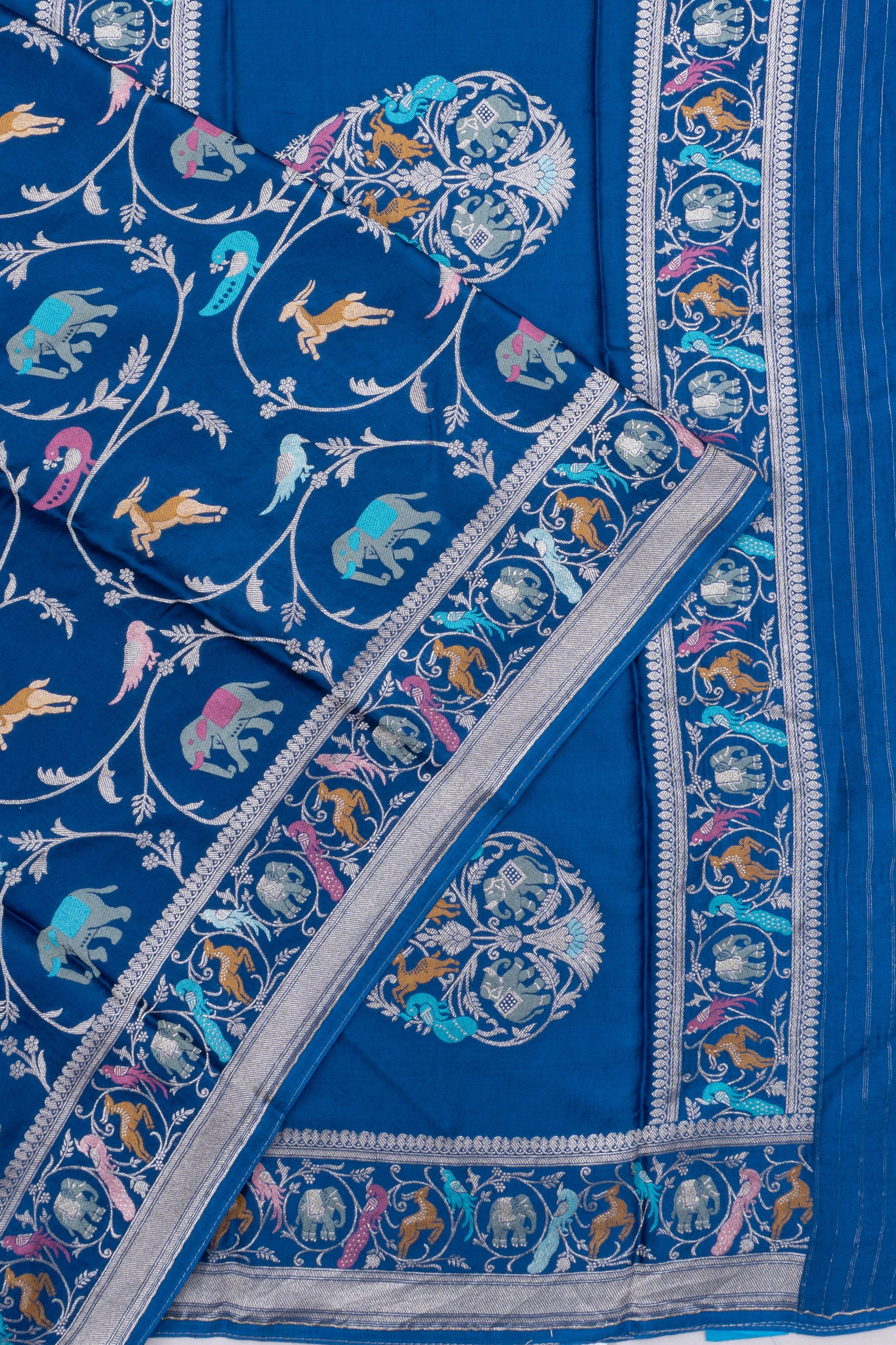 Viscose Satin Jaal Blue Saree