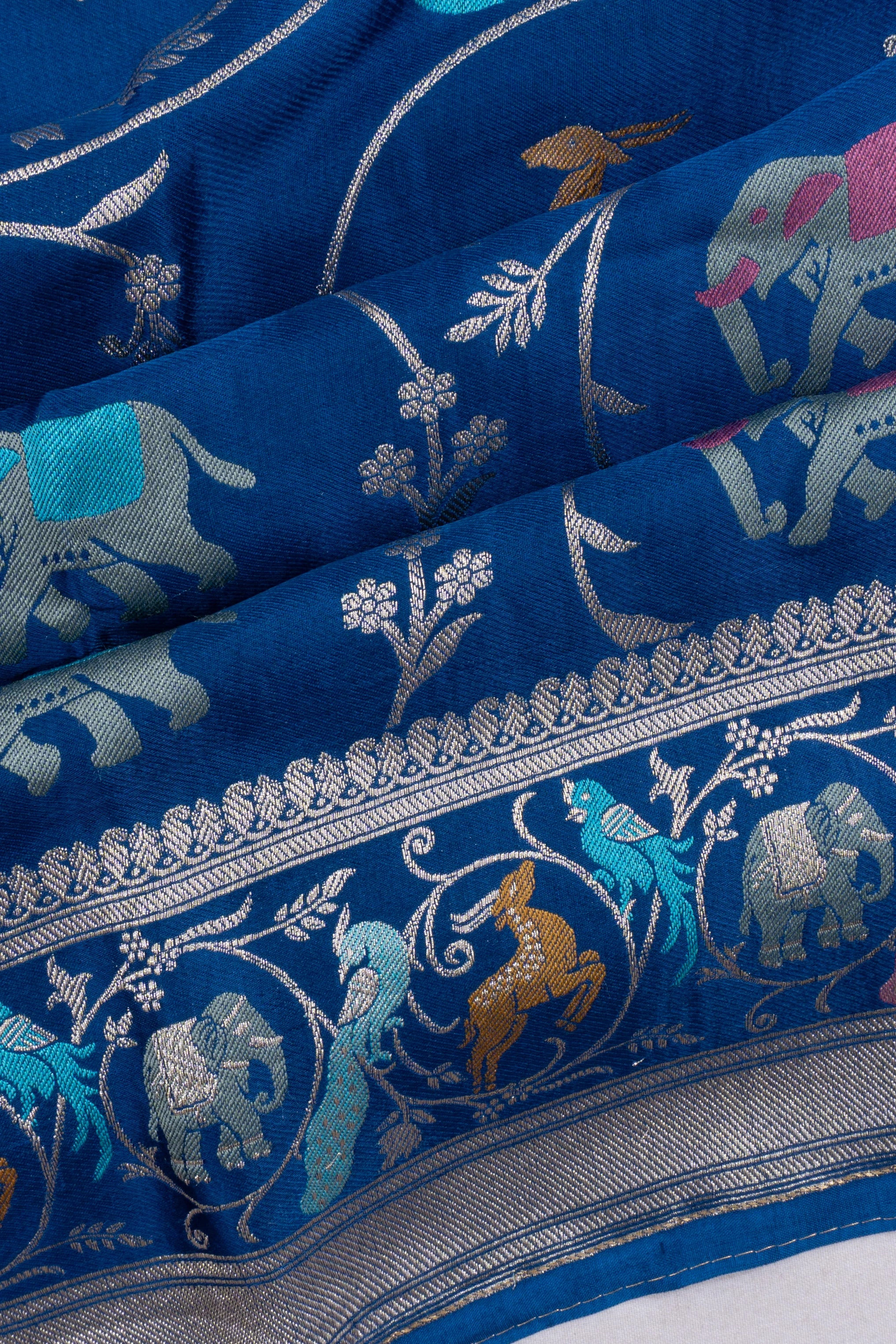 Viscose Satin Jaal Blue Saree