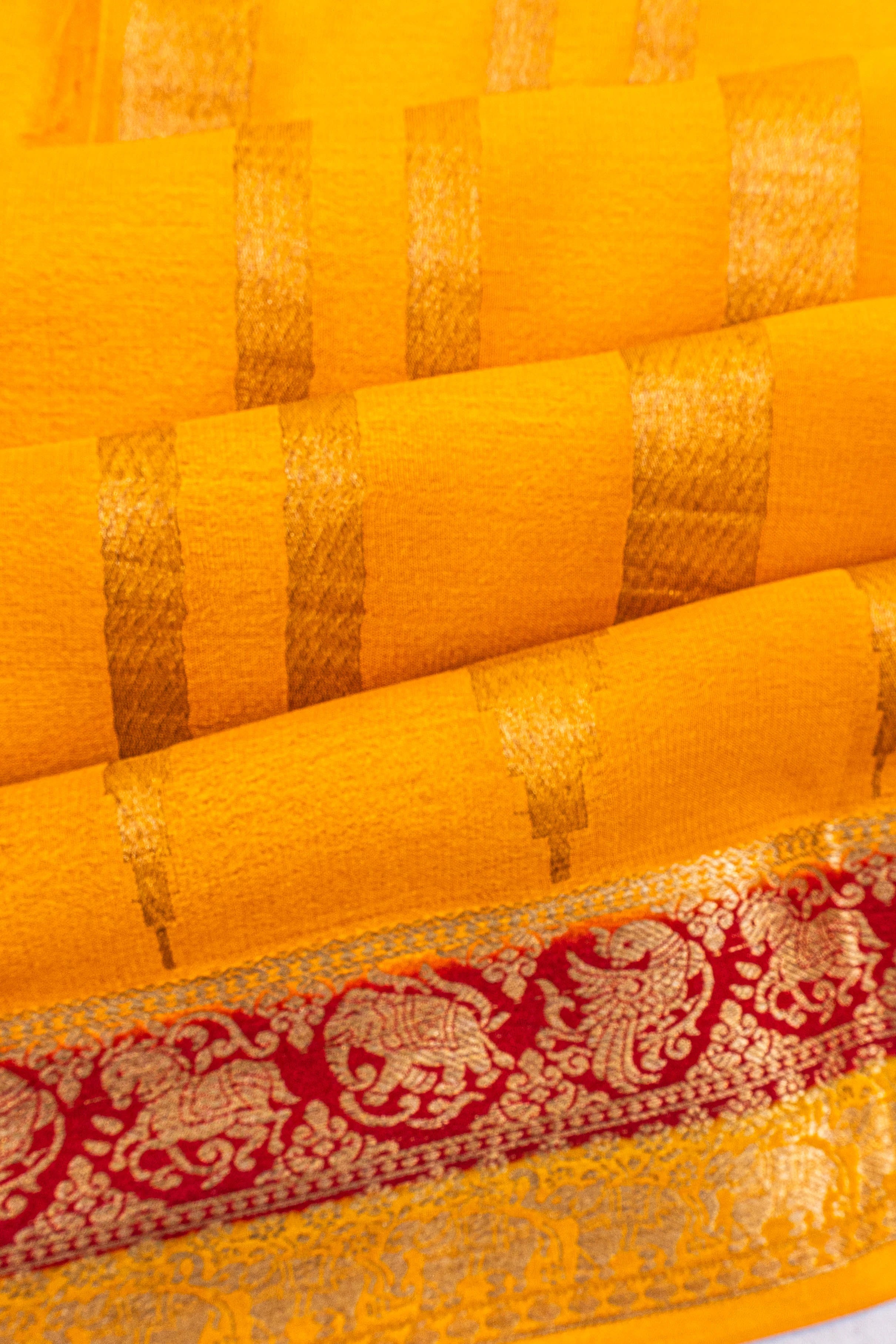 Mysore Silk Brocade Mustard Yellow Saree