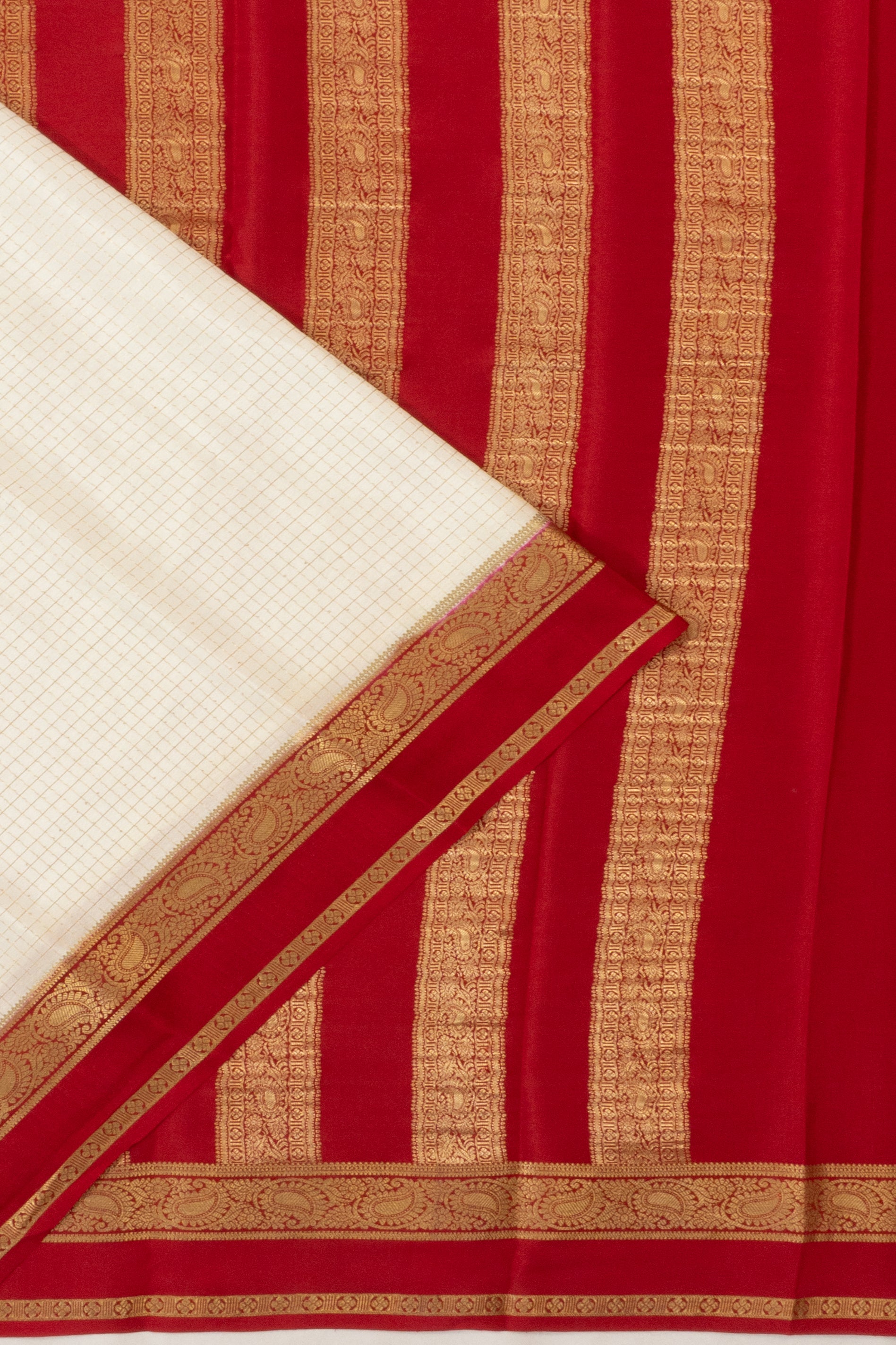 Mysore Silk Checks White Saree