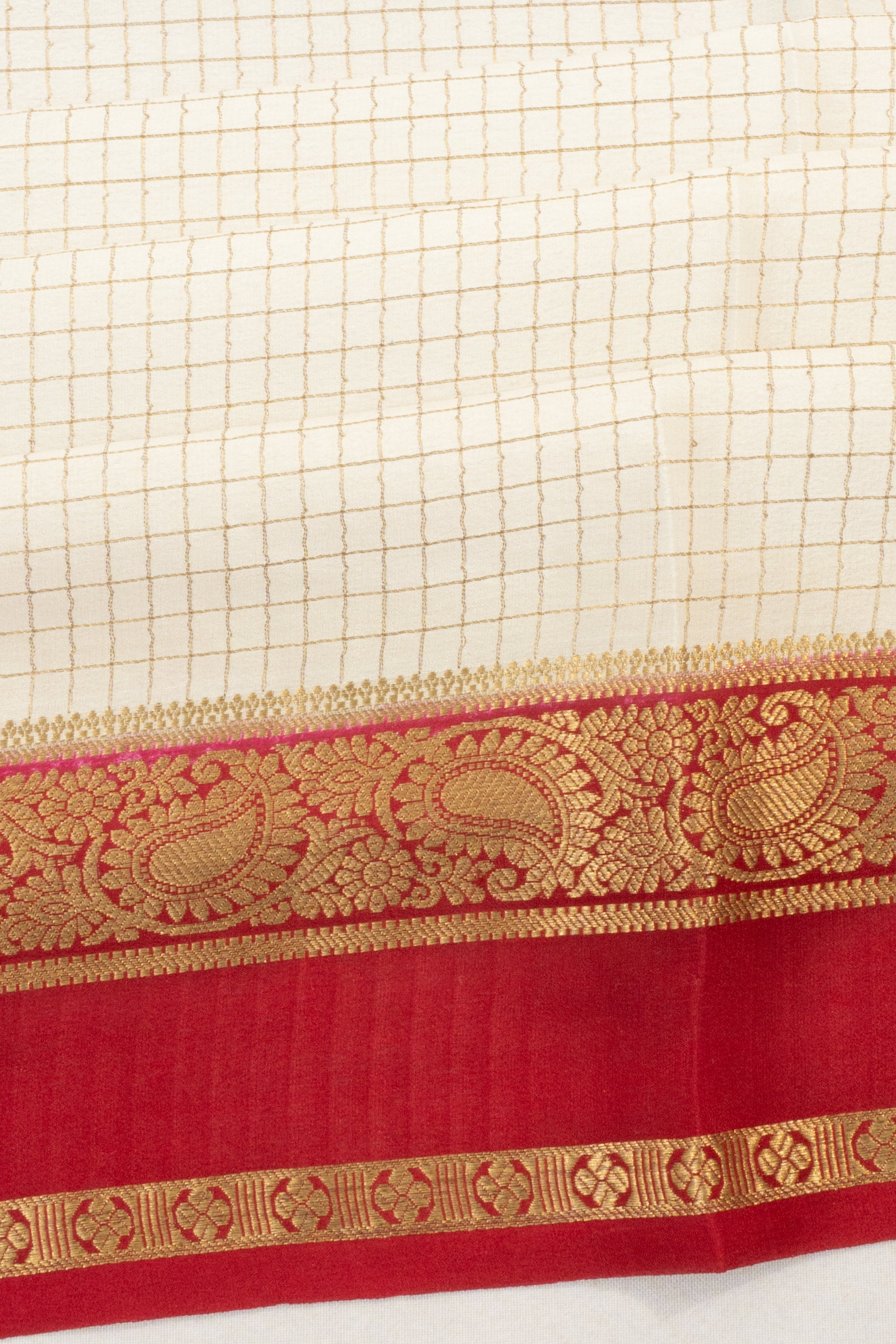 Mysore Silk Checks White Saree