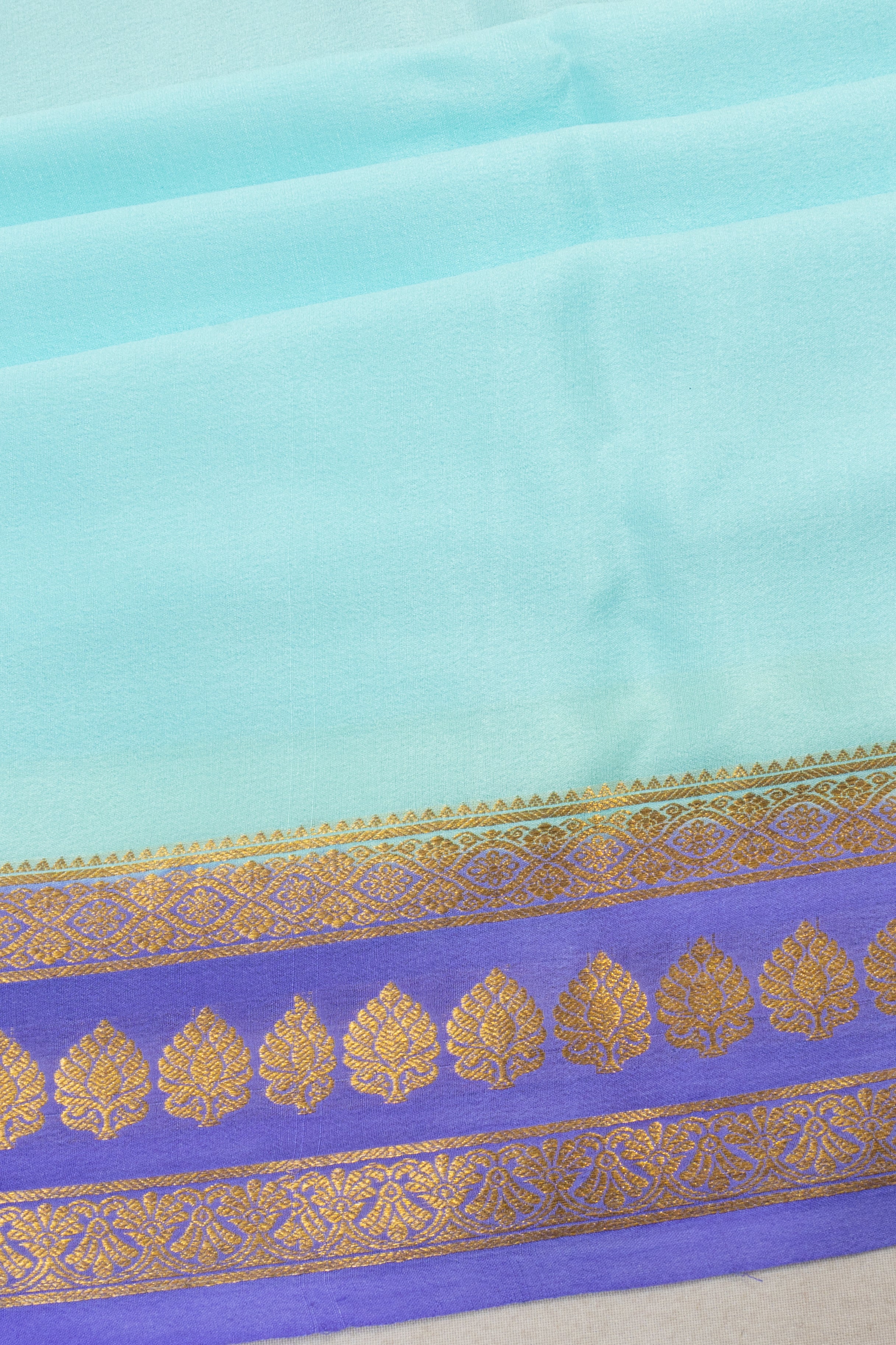 Mysore Silk Plain Sea Blue Saree