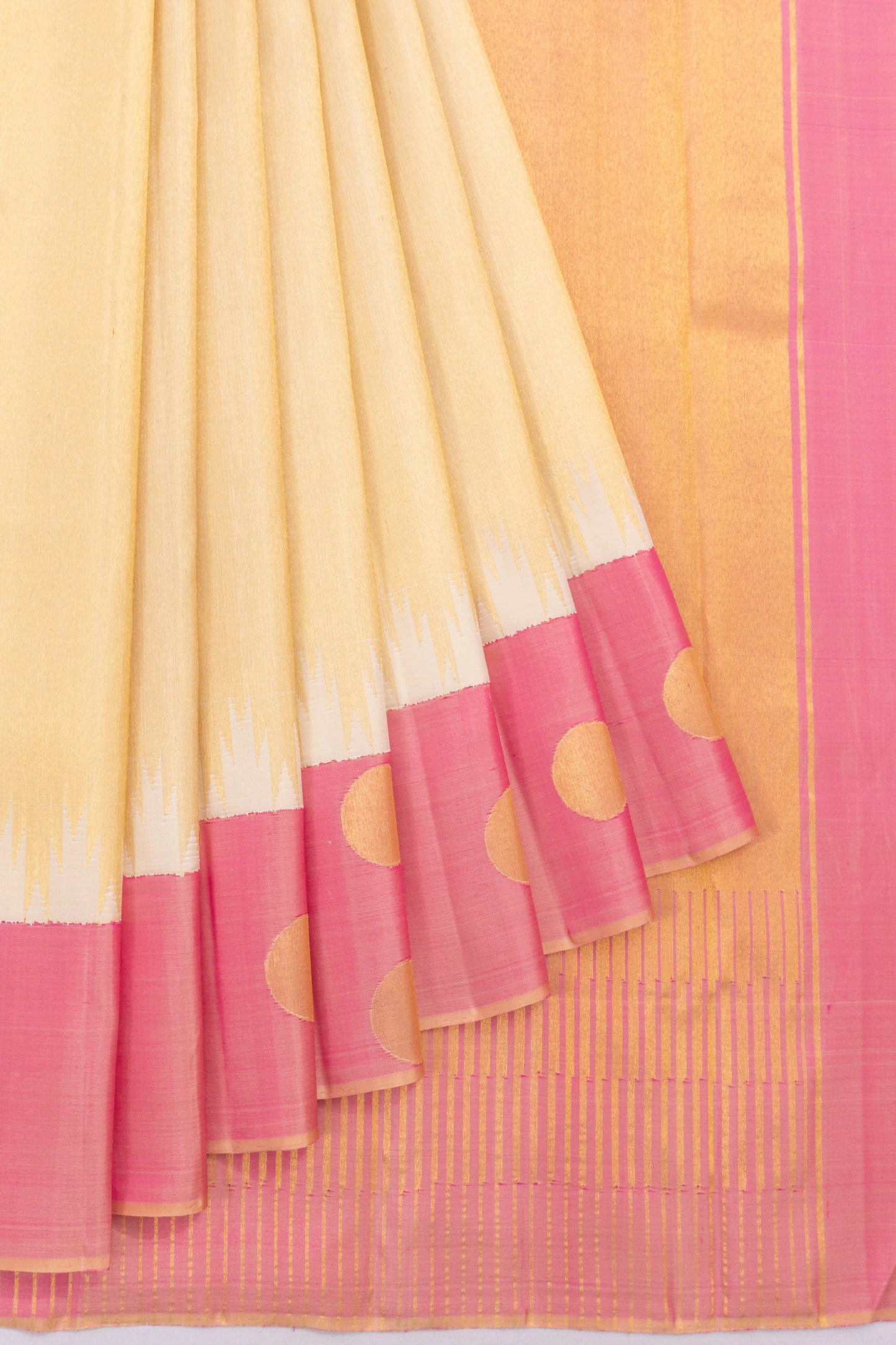 Kanchipuram Silk Tissue Plain Cream Saree