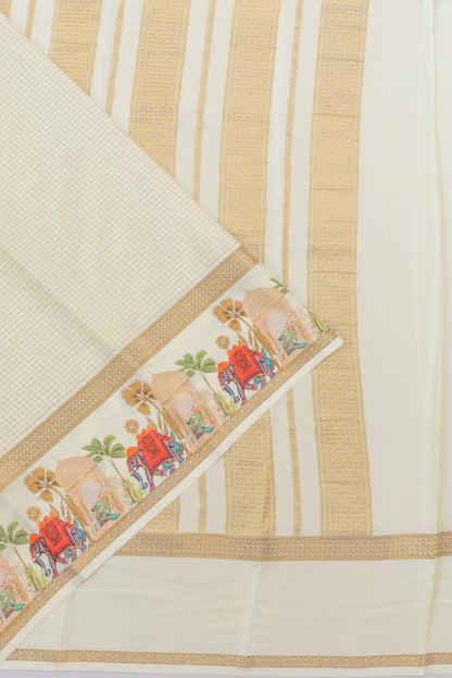Mysore Silk Checks White Saree