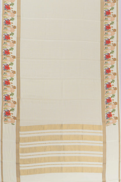Mysore Silk Checks White Saree
