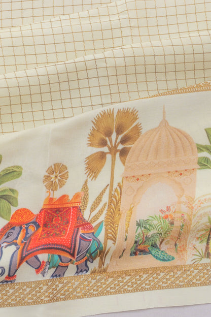 Mysore Silk Checks White Saree