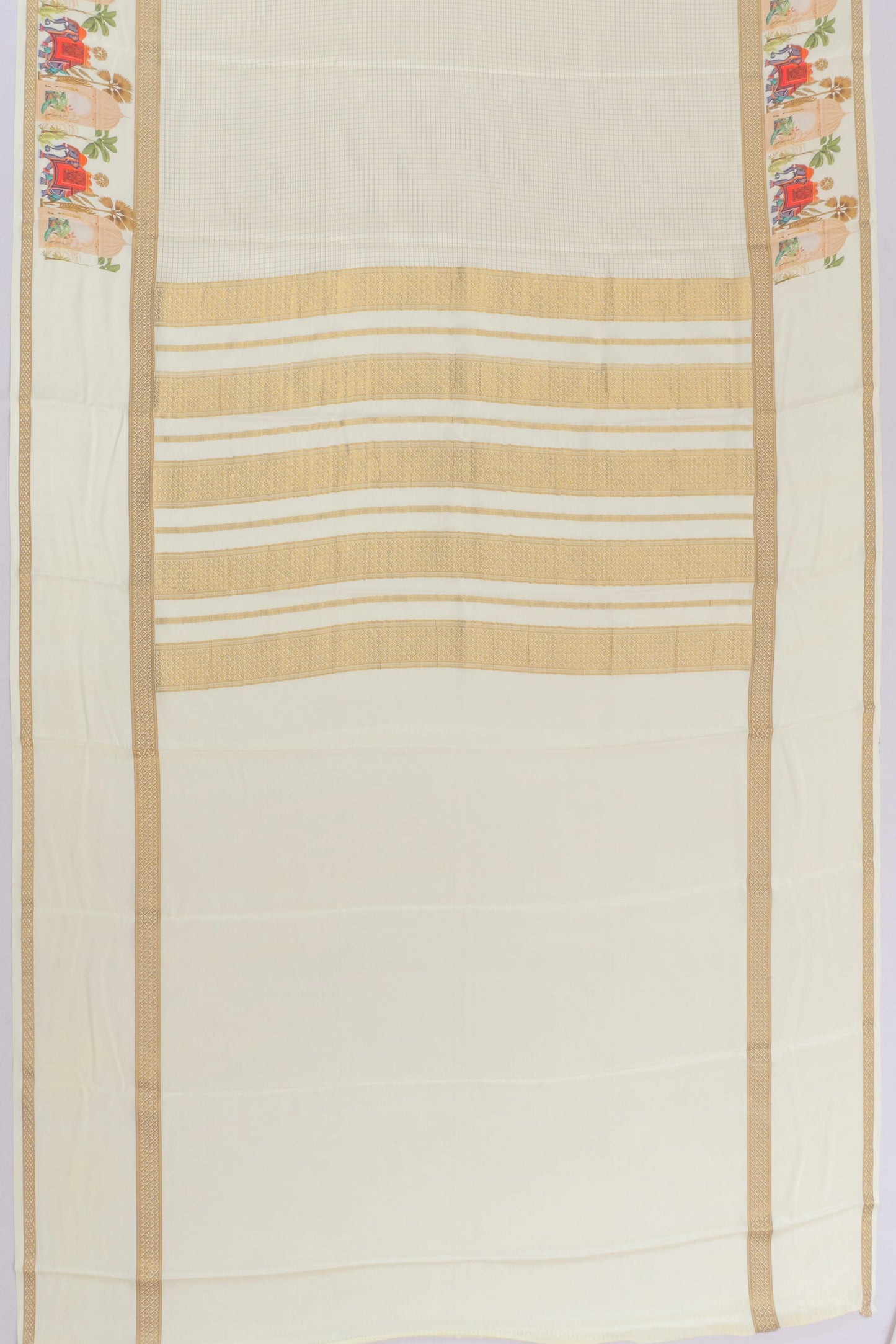 Mysore Silk Checks White Saree