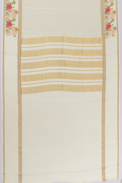 Mysore Silk Checks White Saree