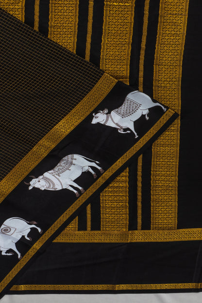 Mysore Silk Checks Black Saree With Pichwai Border