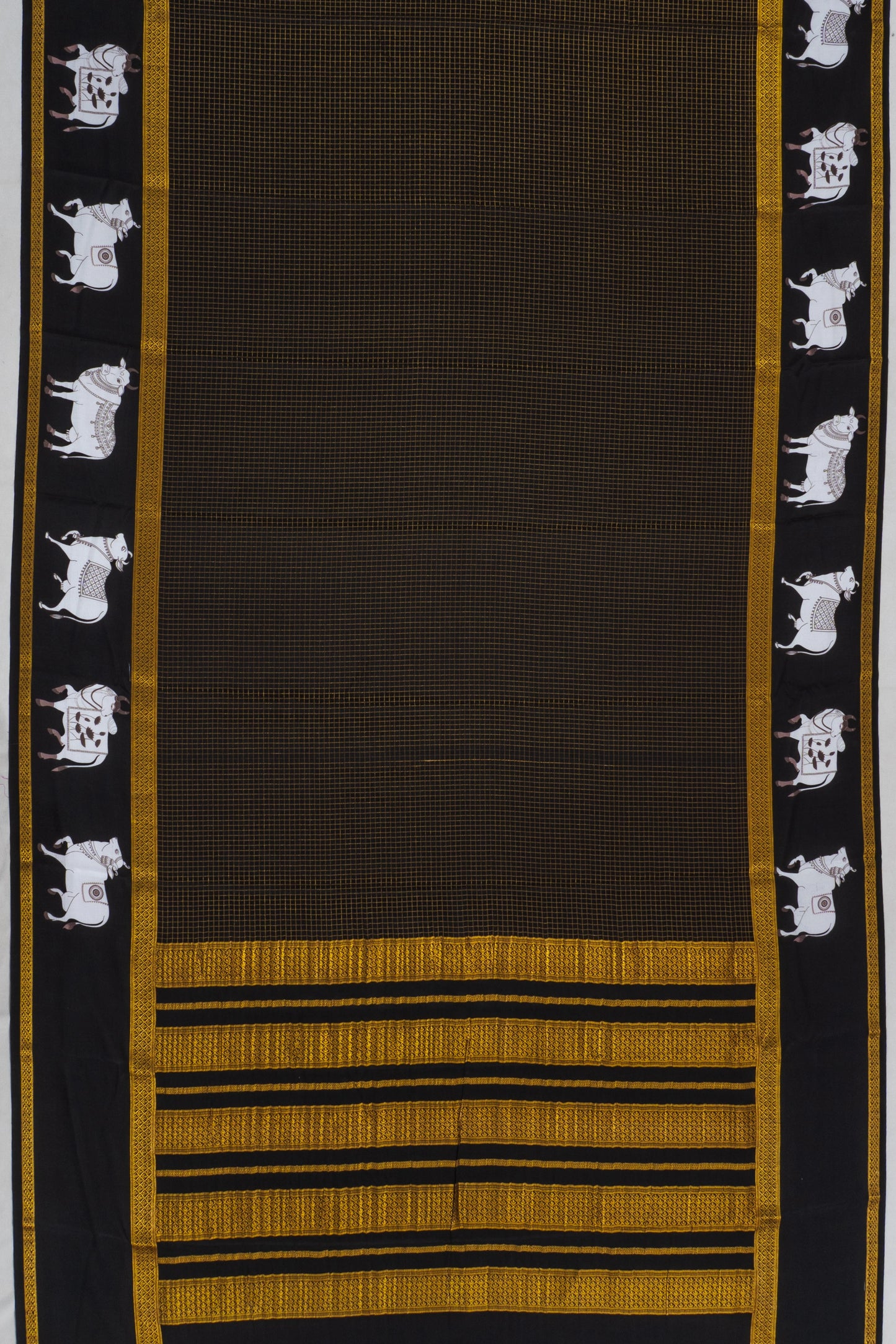 Mysore Silk Checks Black Saree With Pichwai Border