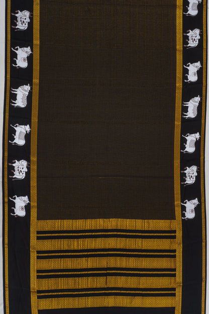 Mysore Silk Checks Black Saree With Pichwai Border