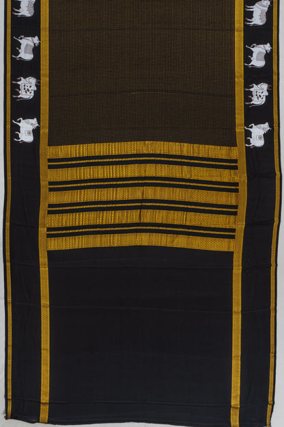 Mysore Silk Checks Black Saree With Pichwai Border