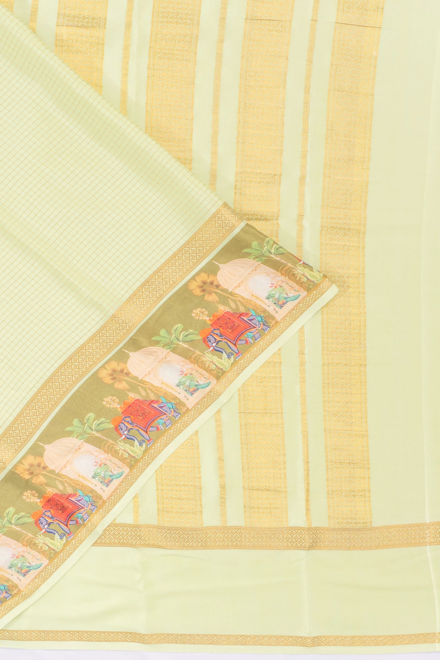 Mysore Silk Checks Pista Green Saree