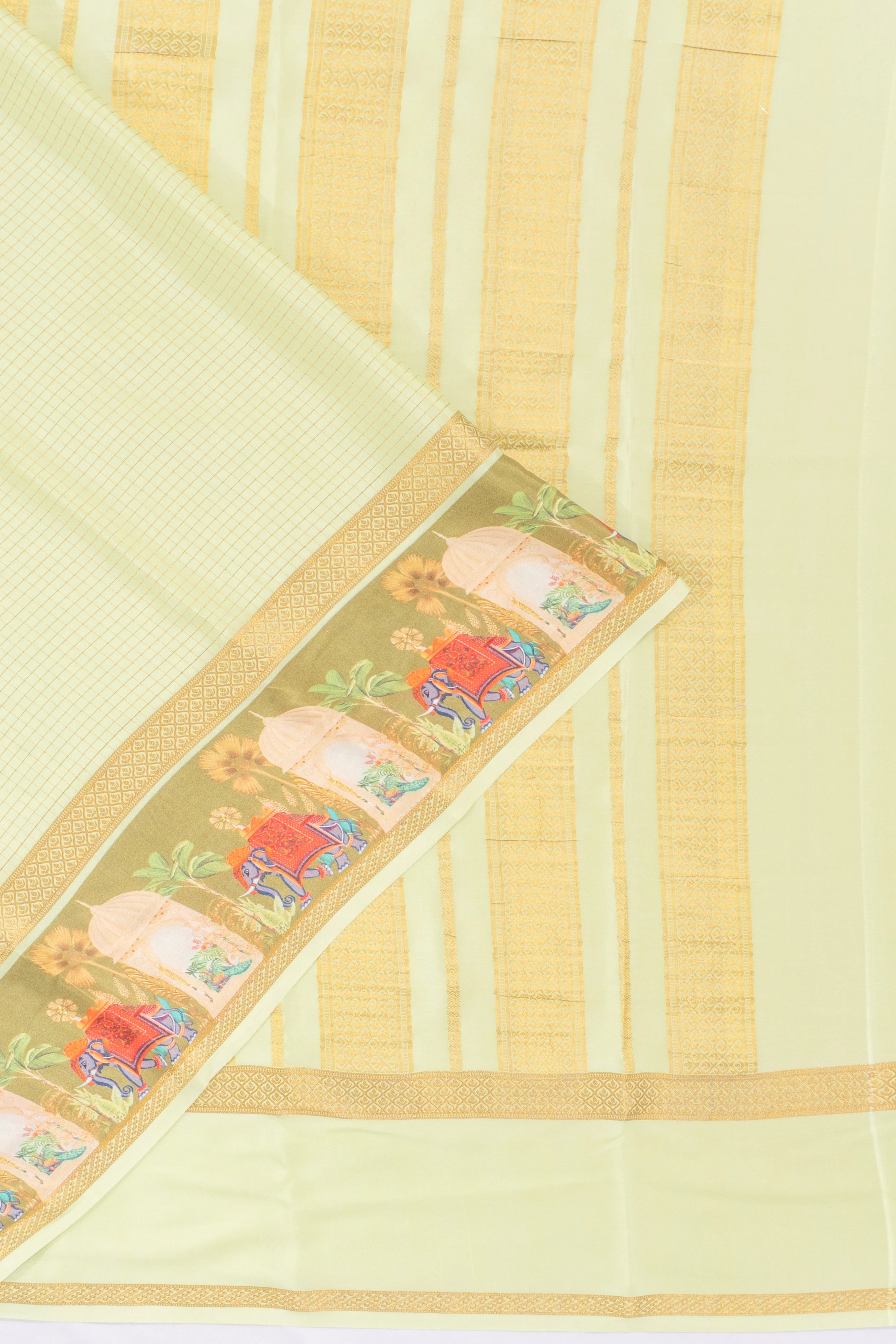 Mysore Silk Checks Pista Green Saree