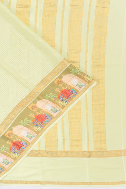 Mysore Silk Checks Pista Green Saree