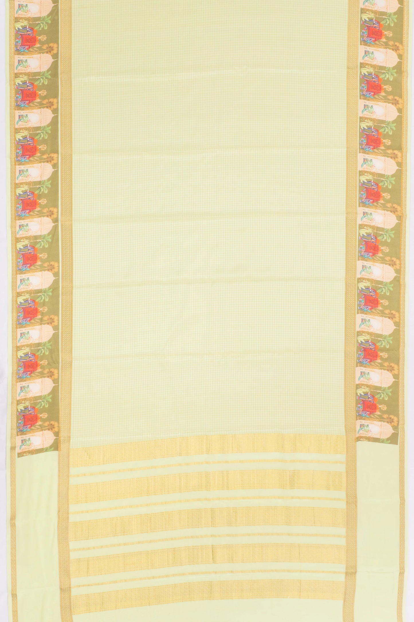 Mysore Silk Checks Pista Green Saree